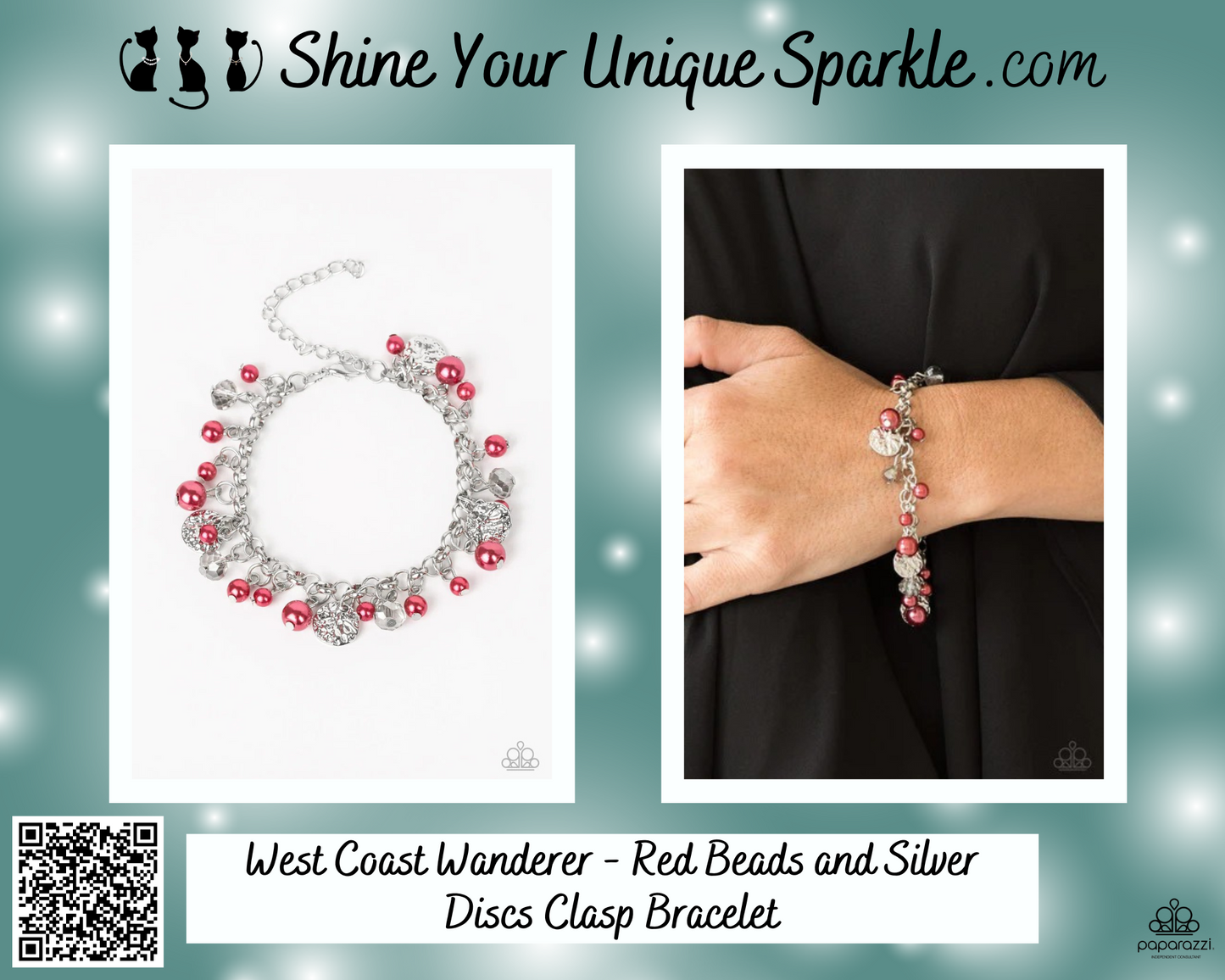 West Coast Wanderer - Red Beads and Silver Discs Clasp Bracelet