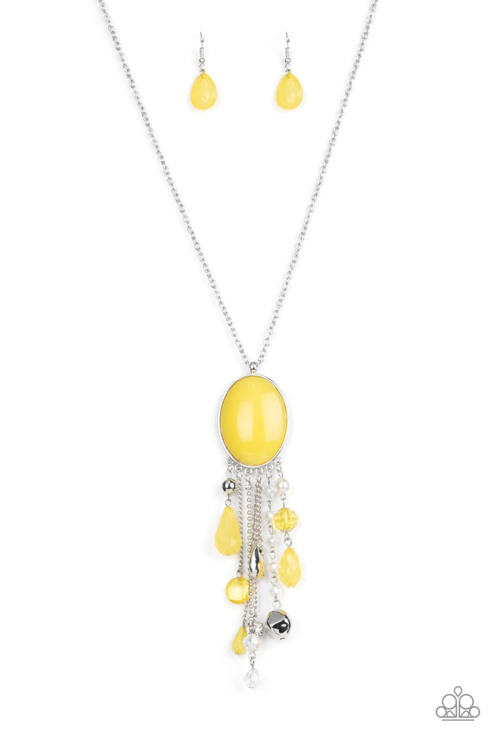 Whimsical Wishes - Yellow Bead Long Silver Necklace