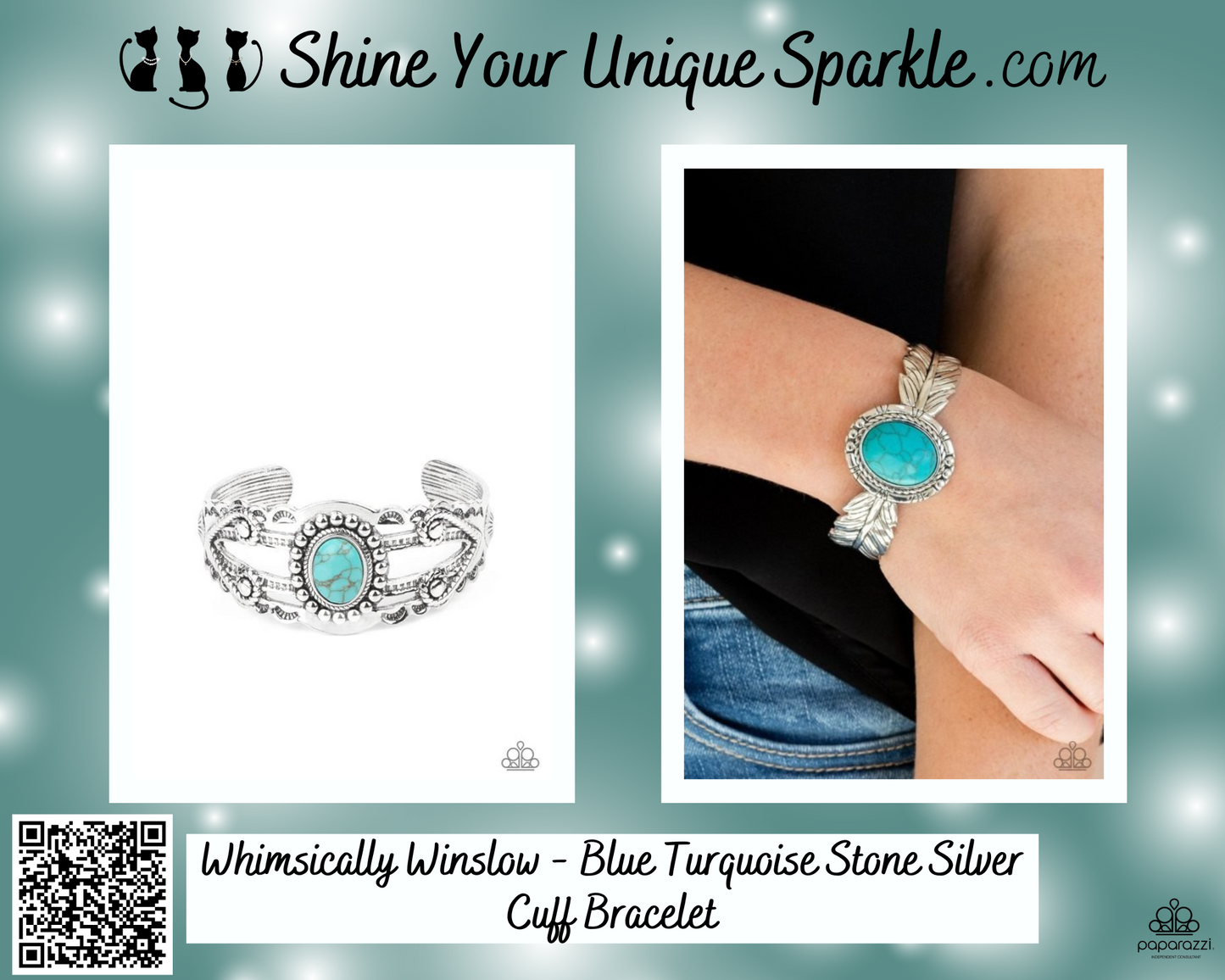 Whimsically Winslow - Blue Turquoise Stone Silver Cuff Bracelet
