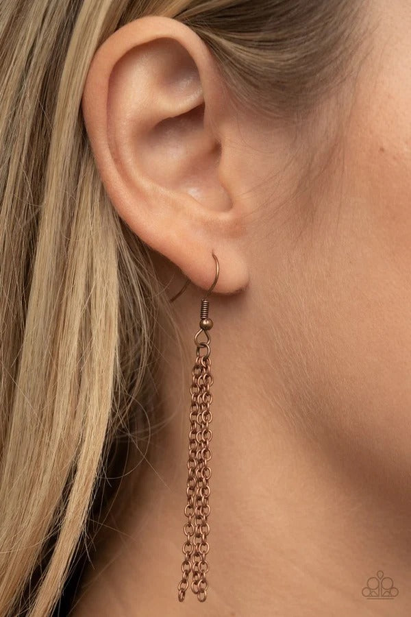 Whimsically Wistful - Copper Oval Tassel Long Necklace
