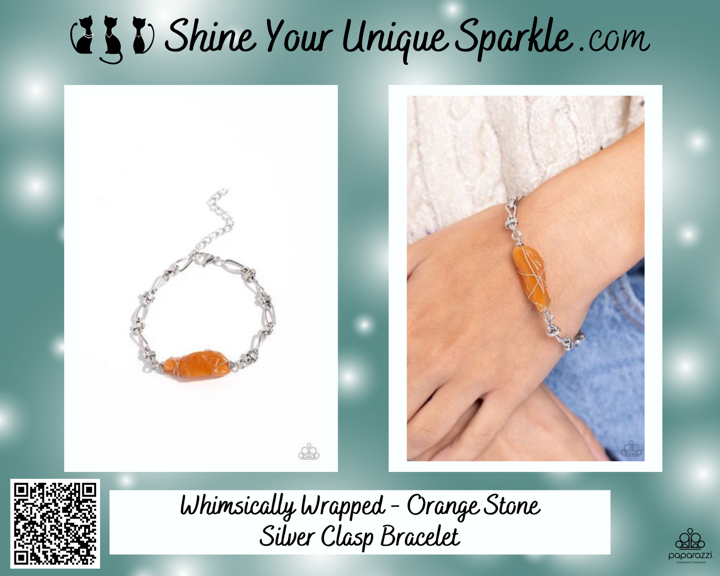 Whimsically Wrapped - Orange Stone Silver Clasp Bracelet