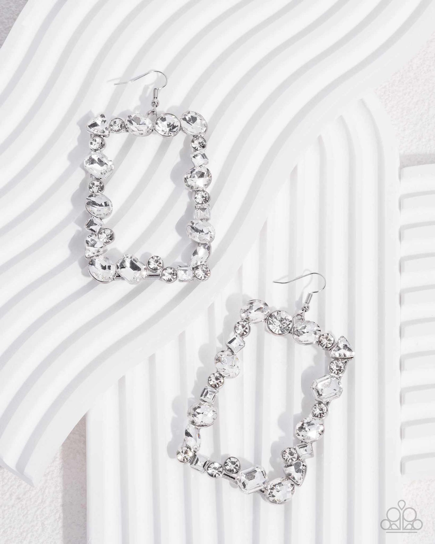 Wishful Wardrobe - White Rectangle Frame White Gem Silver Fishhook Earrings - 2024 Convention Exclusive