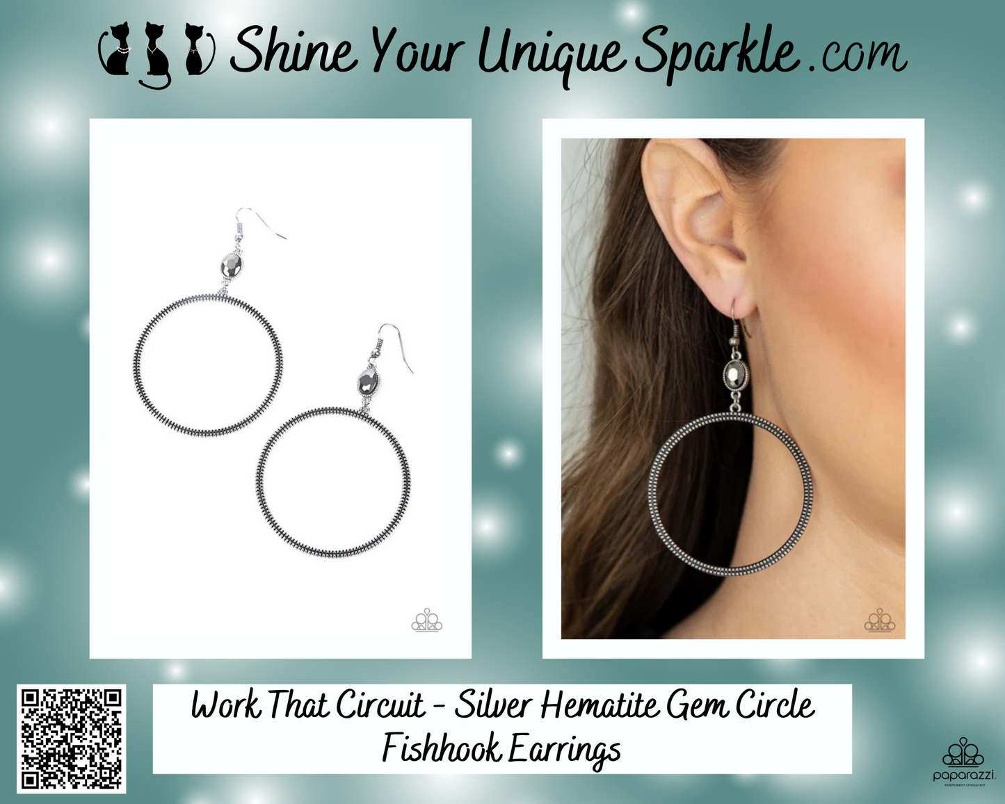 Work That Circuit - Silver Hematite Gem Circle FIshhook Earrings