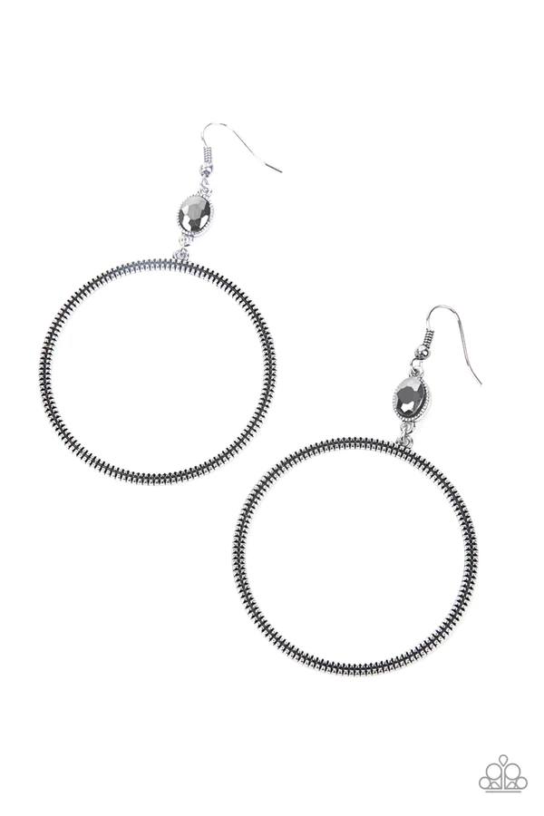 Work That Circuit - Silver Hematite Gem Circle FIshhook Earrings