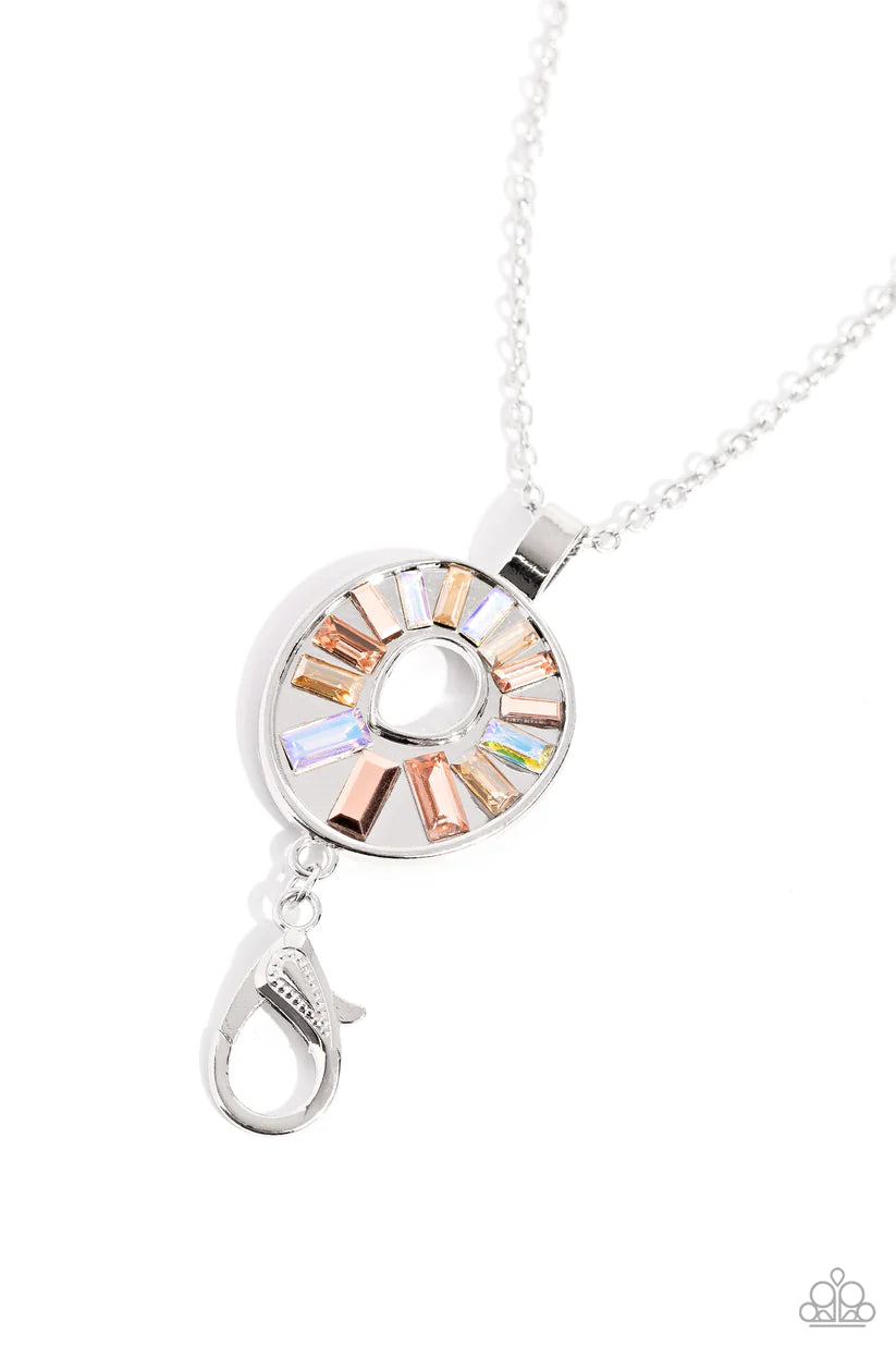 Wreathed in Artistry - Multi Peach and Iridescence UV Shimmer Pendant Long Lanyard Necklace