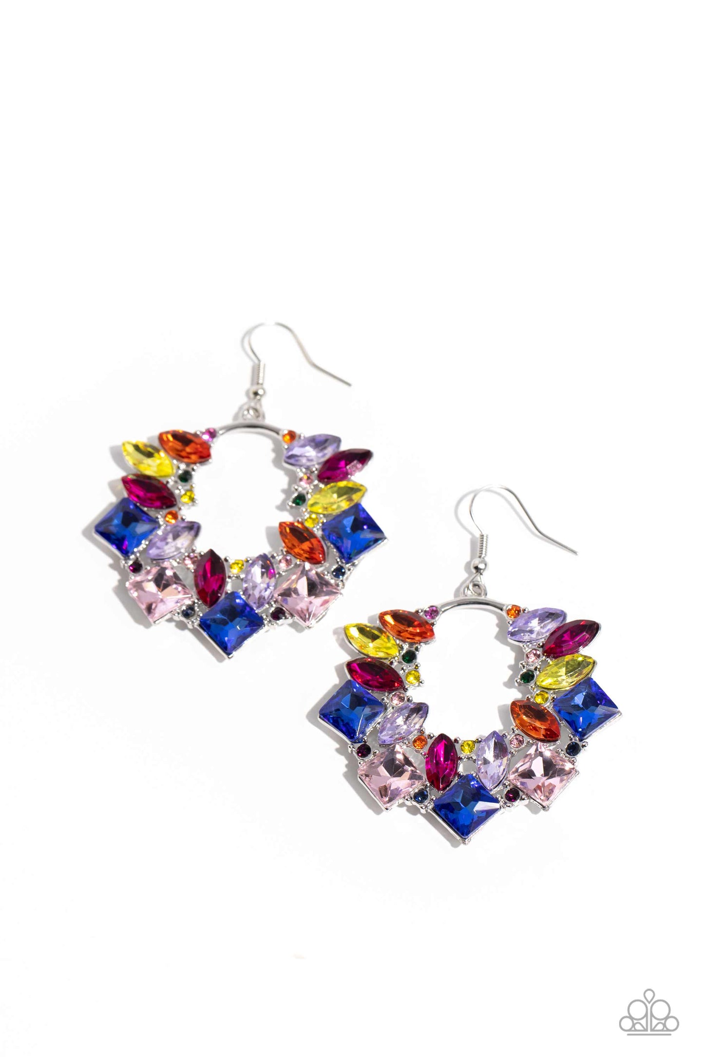 Wreathed in Watercolors - Multi Color Gem Silver Fishhook Earrings