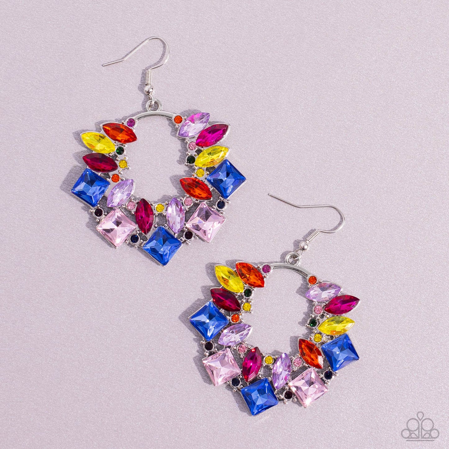 Wreathed in Watercolors - Multi Color Gem Silver Fishhook Earrings