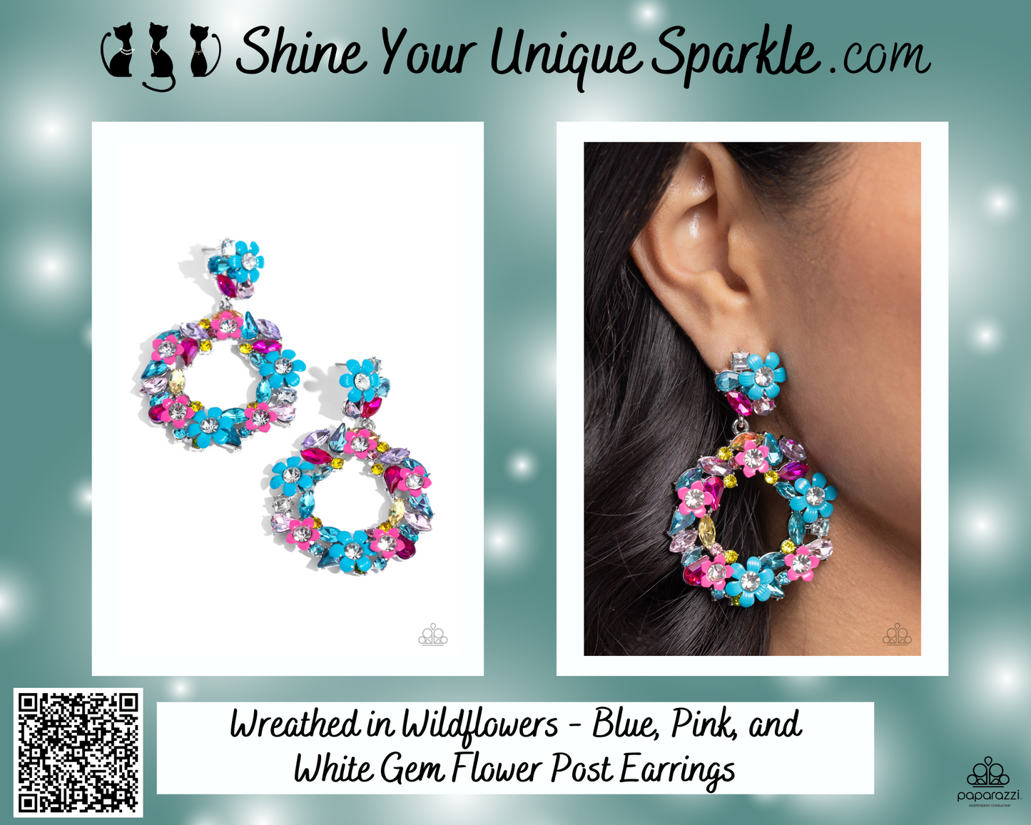Wreathed in Wildflowers - Blue, Pink, and White Gem Flower Post Earrings