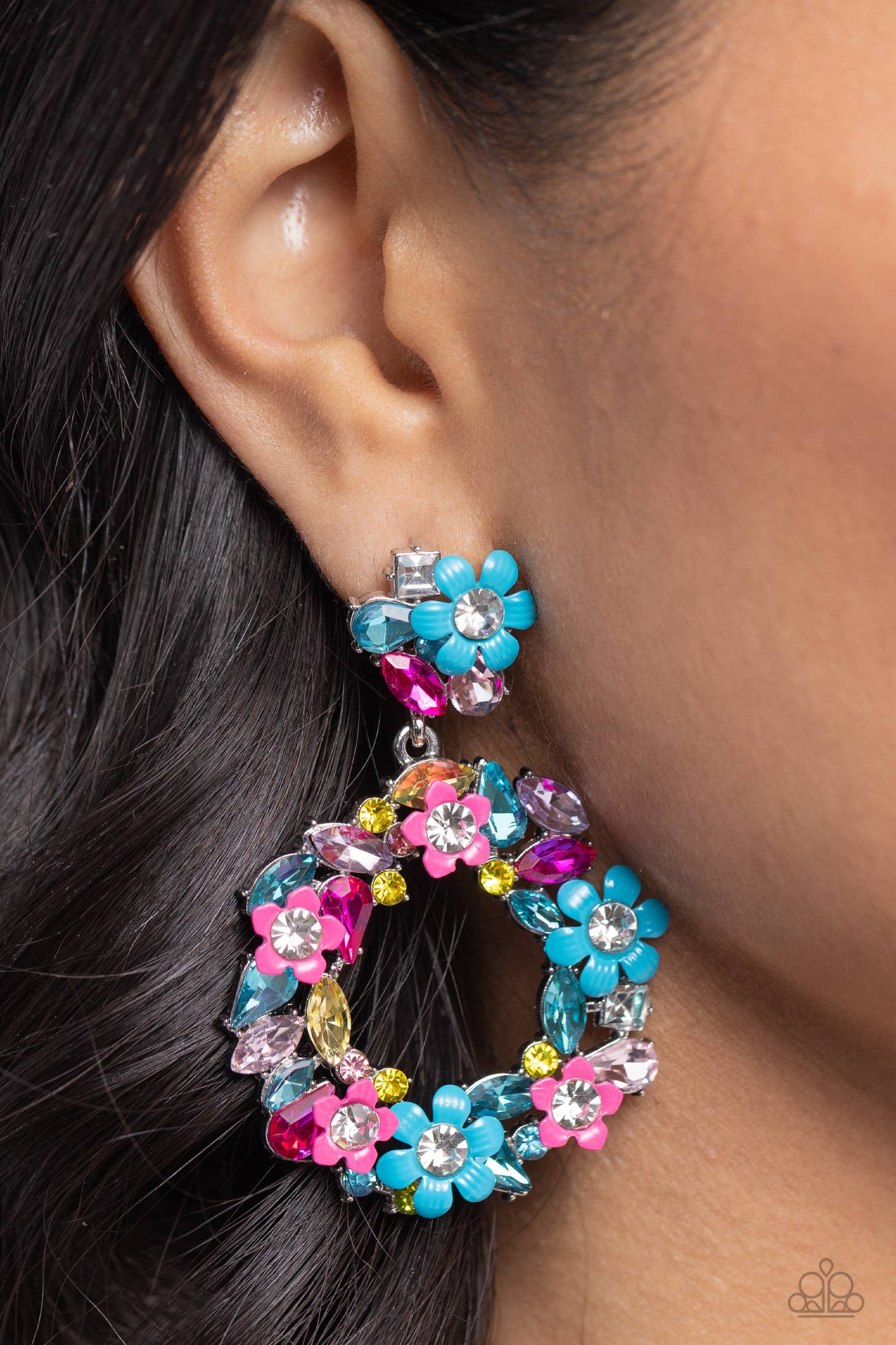 Wreathed in Wildflowers - Blue, Pink, and White Gem Flower Post Earrings