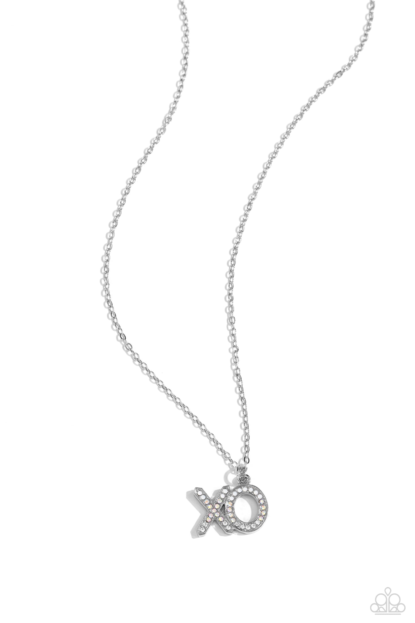 XO Showcase - White Rhinestone Silver XO Short Necklace