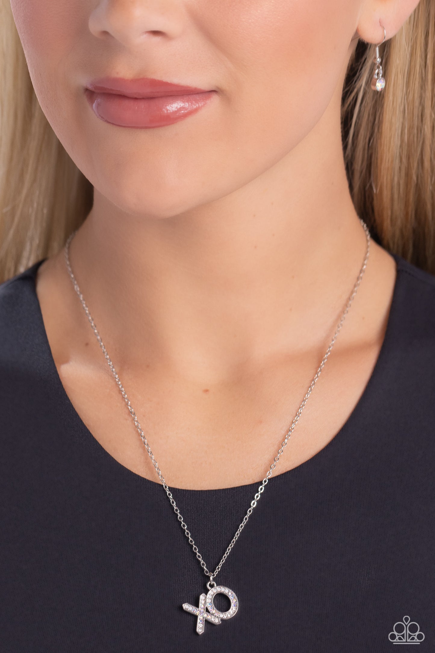 XO Showcase - White Rhinestone Silver XO Short Necklace