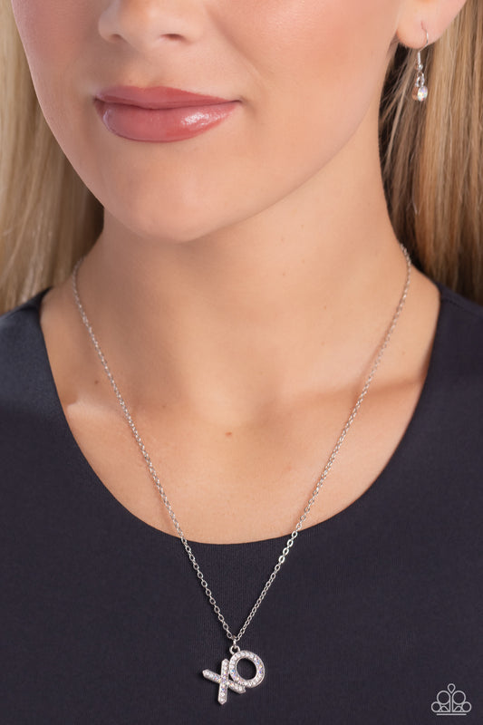 XO Showcase - White Rhinestone Silver XO Short Necklace
