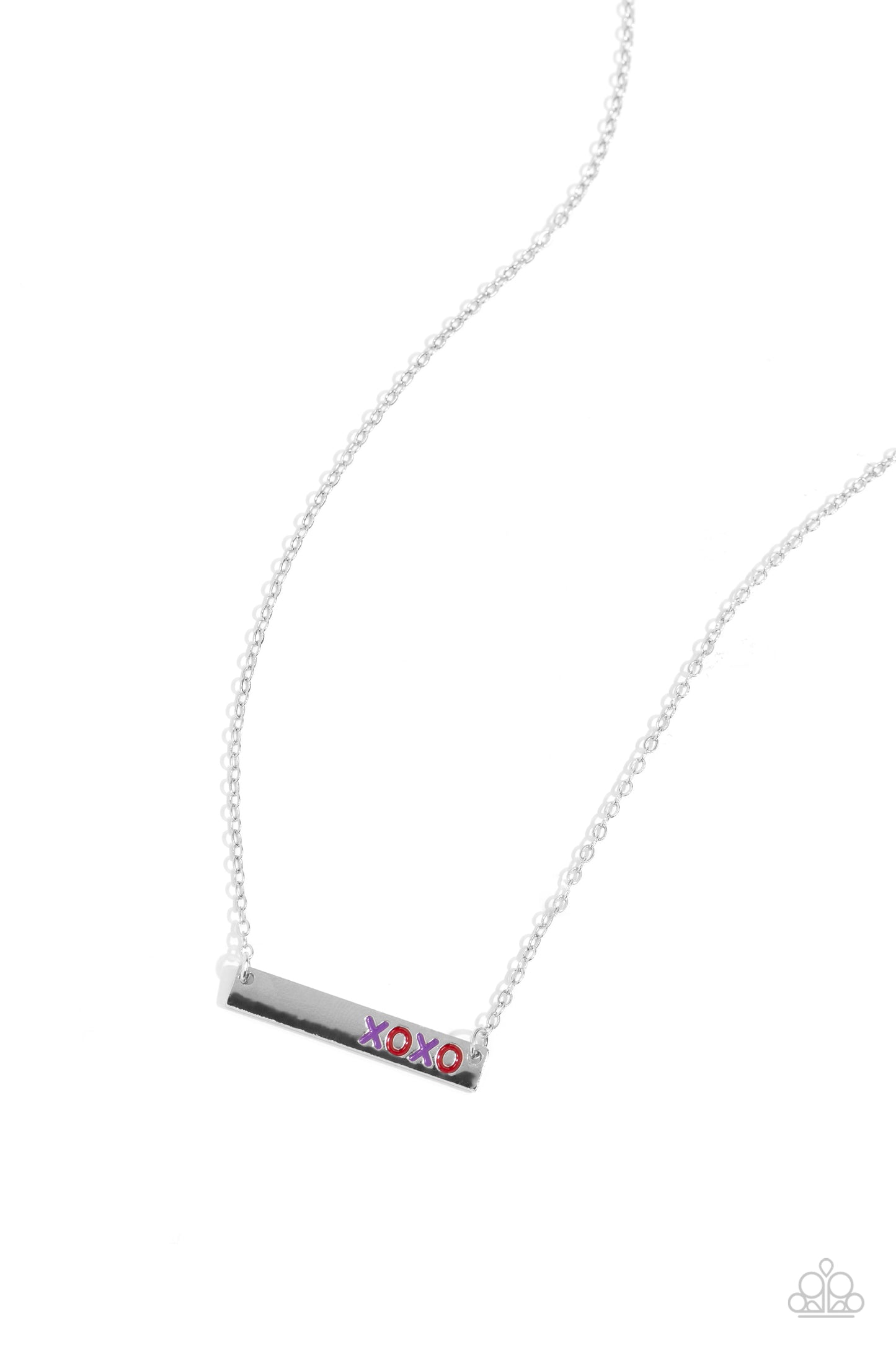 XOXO Season - Multi Red and Purple XOXO Silver Bar Short Necklace