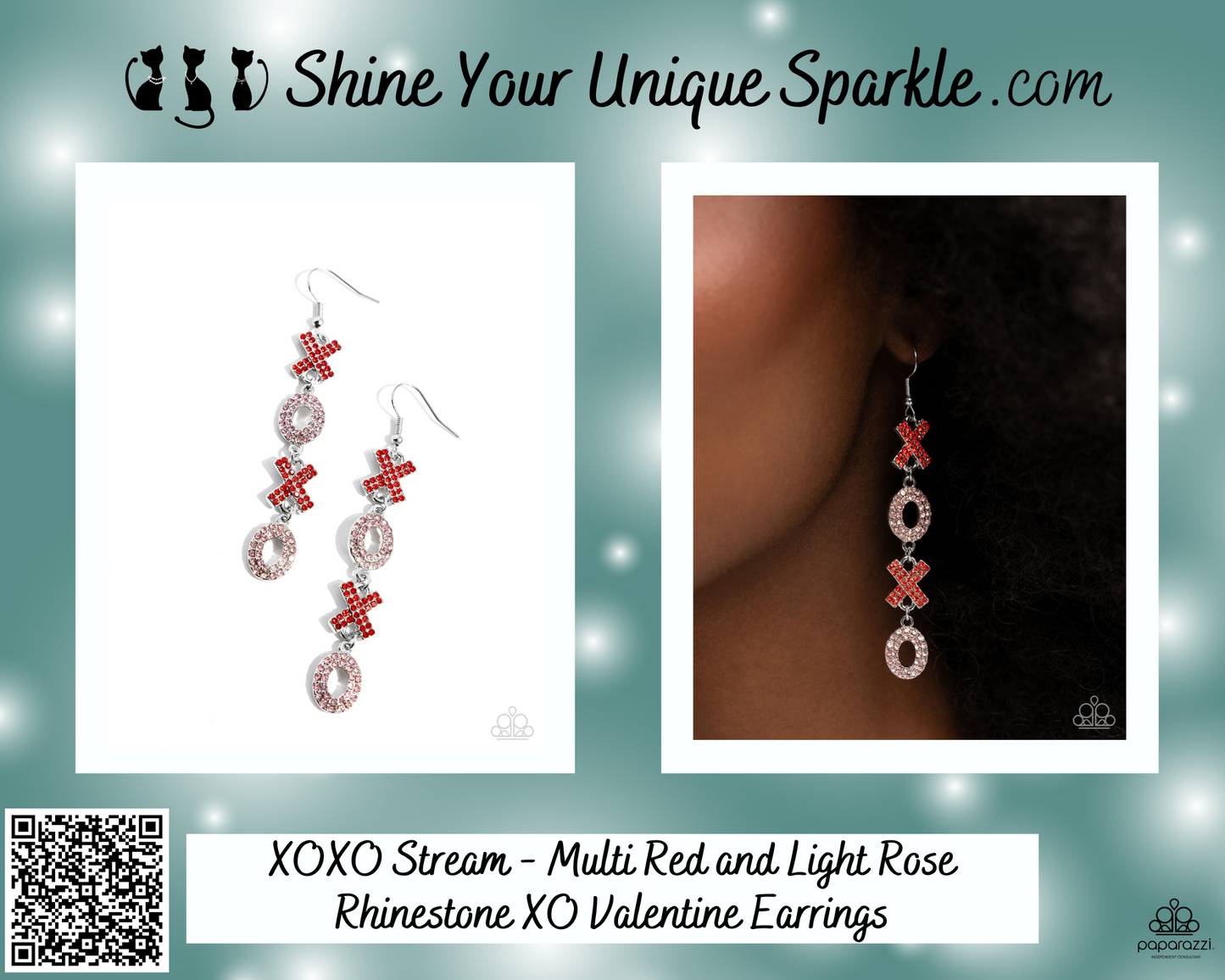XOXO Stream - Multi Red and Light Rose Rhinestone XO Valentine Earrings