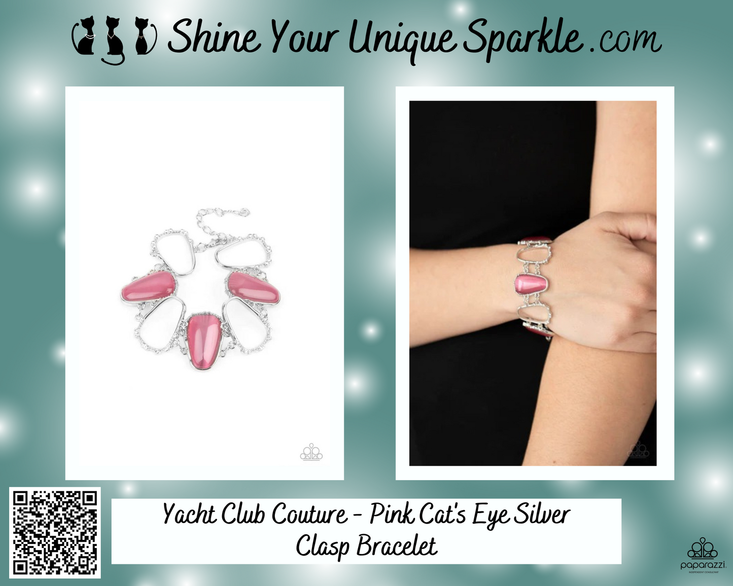 Yacht Club Couture - Pink Cat's Eye Silver Clasp Bracelet