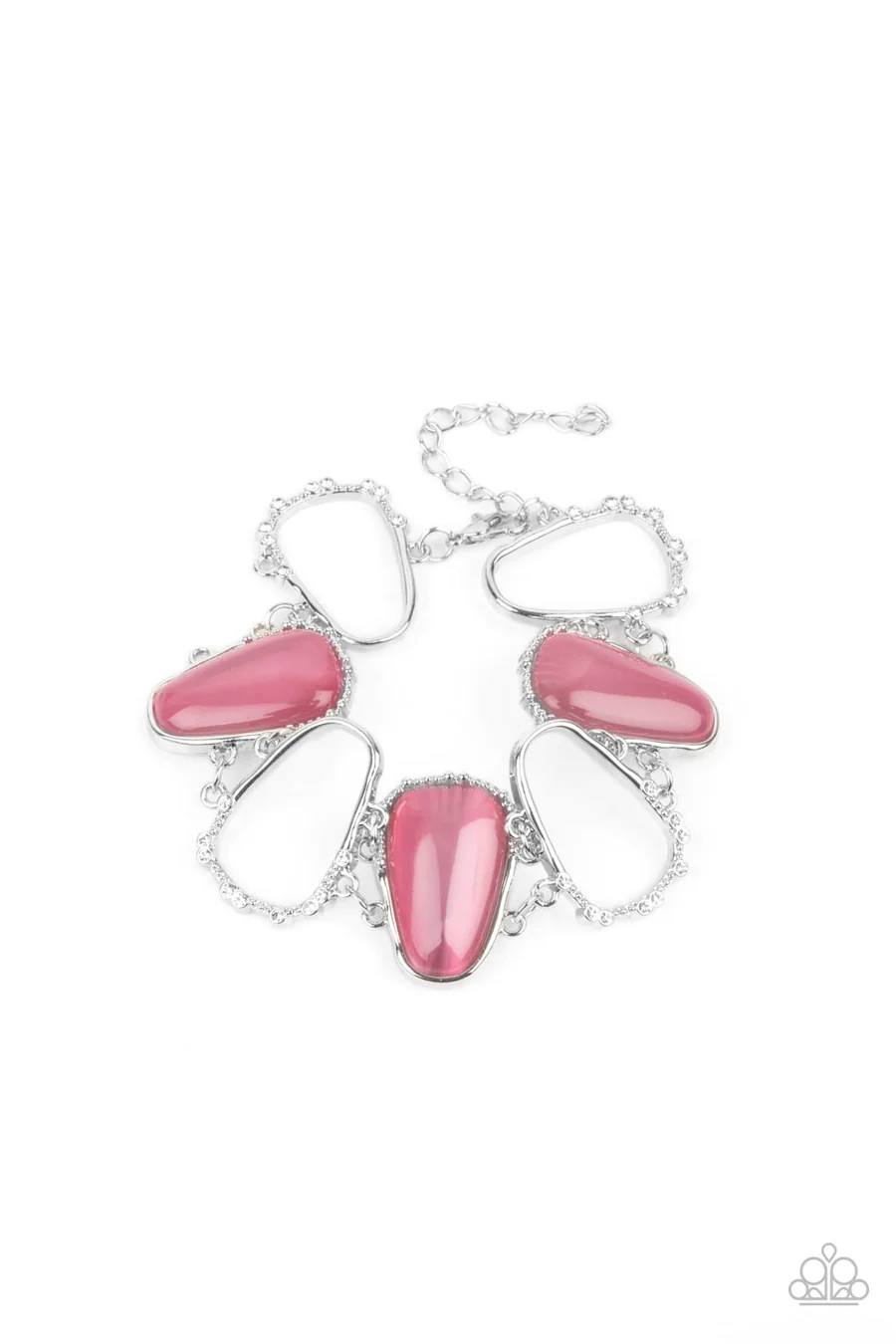 Yacht Club Couture - Pink Cat's Eye Silver Clasp Bracelet
