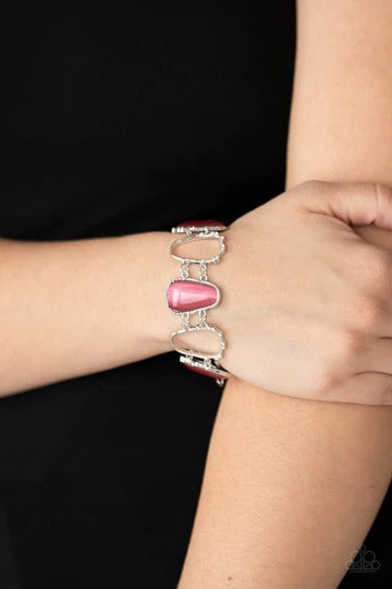 Yacht Club Couture - Pink Cat's Eye Silver Clasp Bracelet