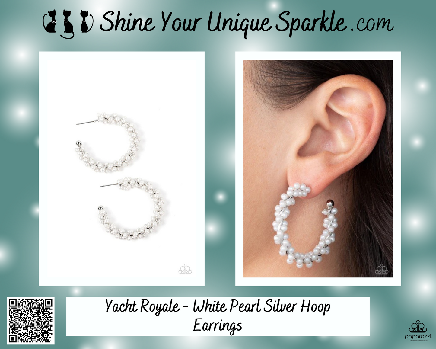 Yacht Royale - White Pearl Silver Hoop Earrings