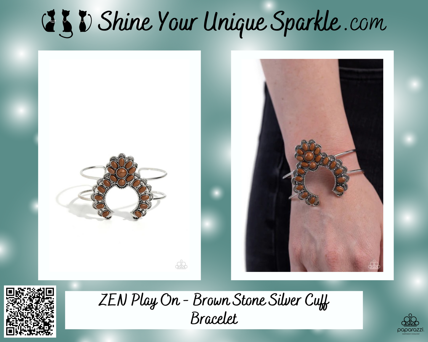 ZEN Play On - Brown Stone Silver Cuff Bracelet