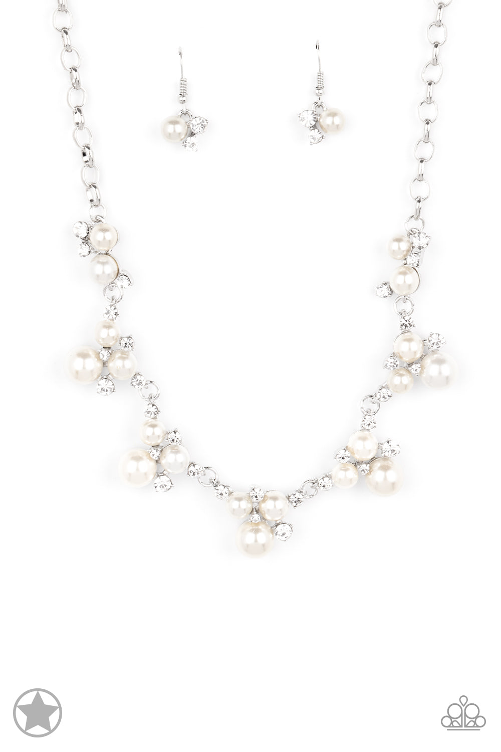 Toast to Perfection - White Rhinestone and Pearl Necklace - Blockbuster