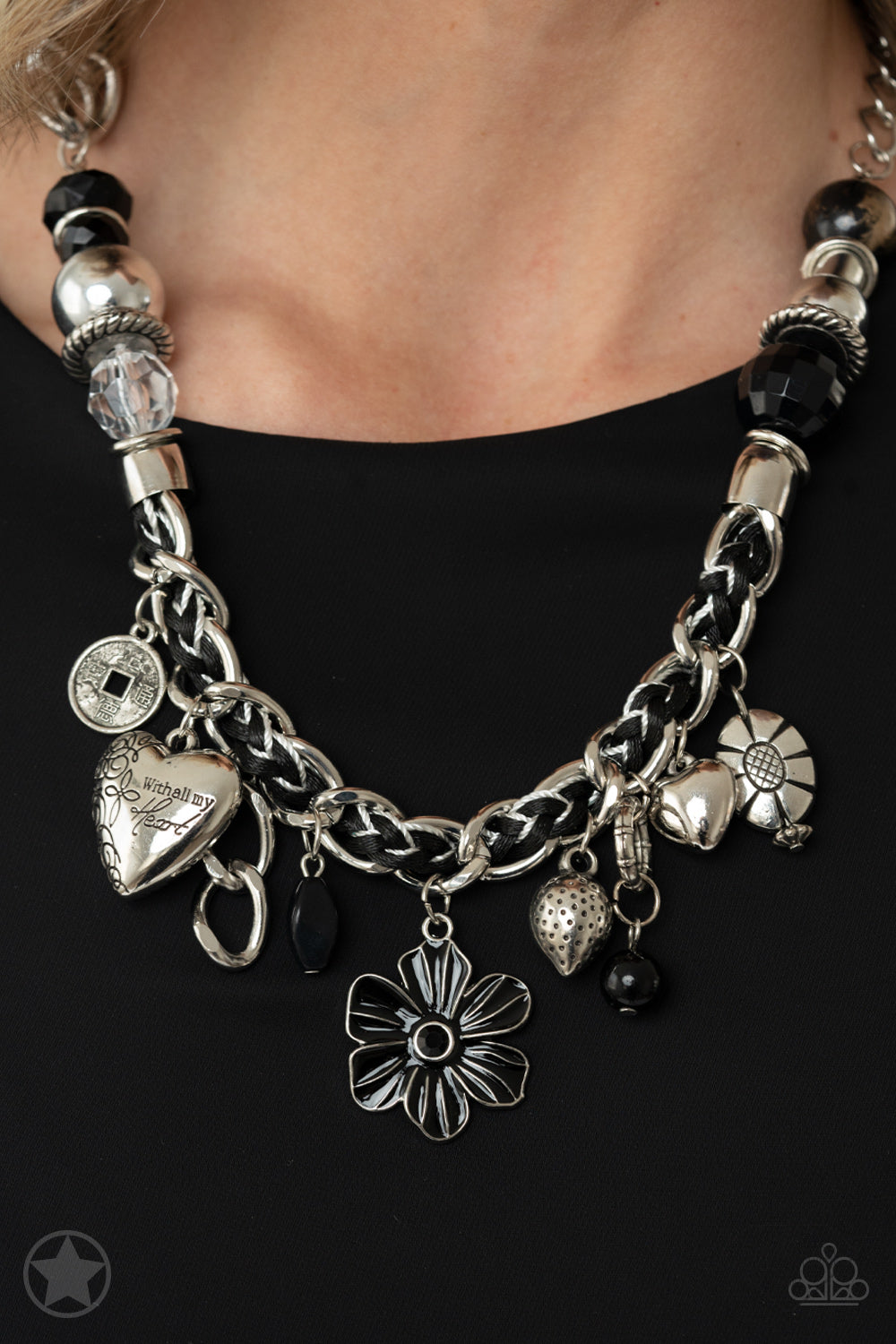 Charmed I Am Sure - Black Silver Chain and Charm Short Necklace - Blockbuster