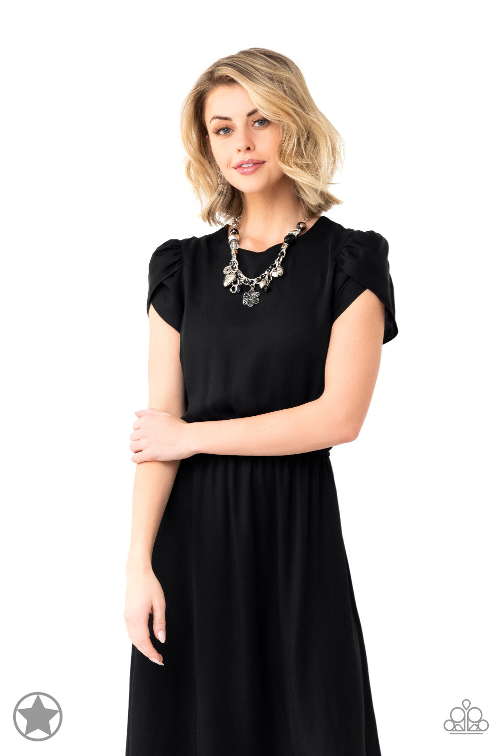 Charmed I Am Sure - Black Silver Chain and Charm Short Necklace - Blockbuster