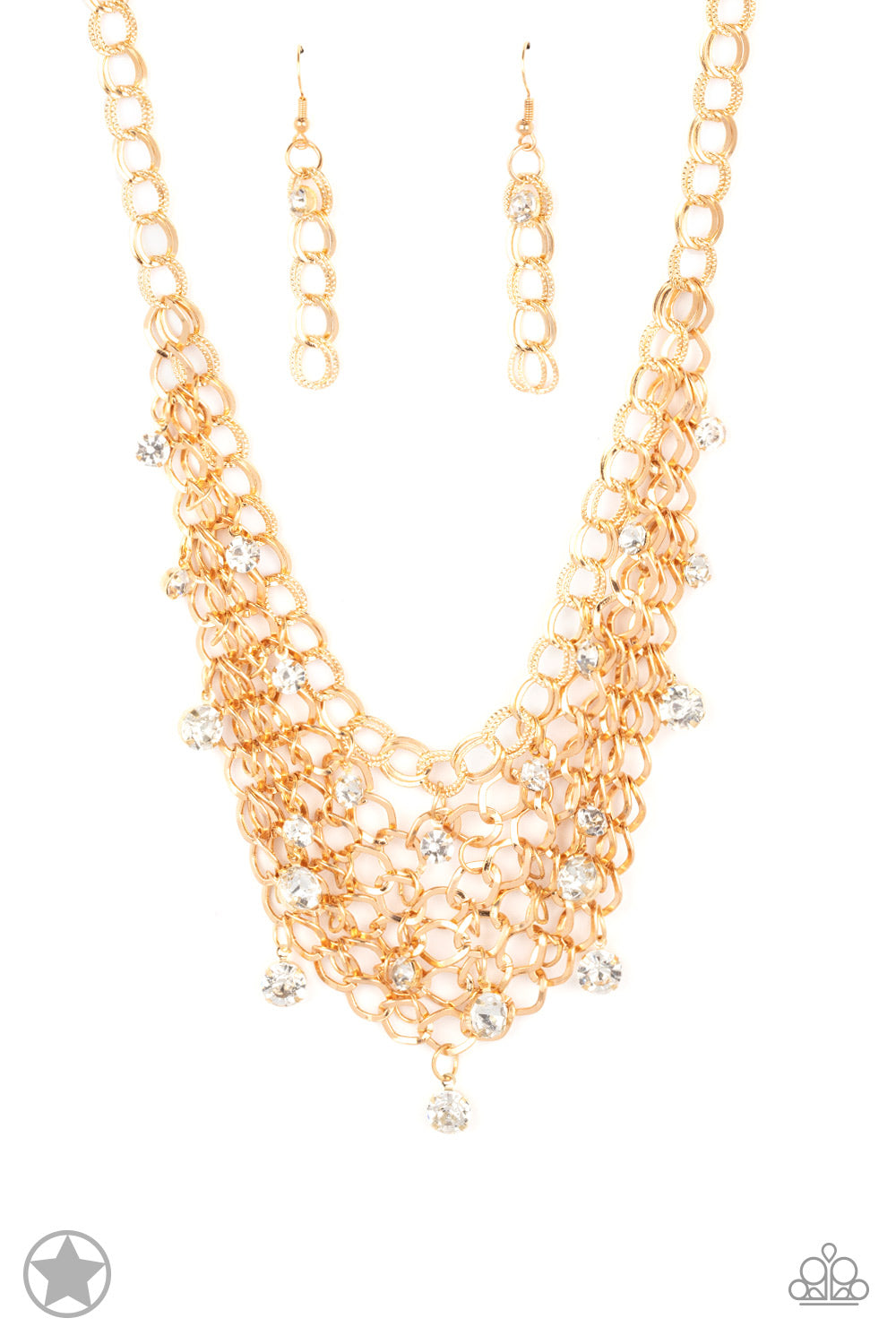 Fishing for Compliments - Gold Mesh Interlocking Chain Layered Short Necklace - Blockbuster