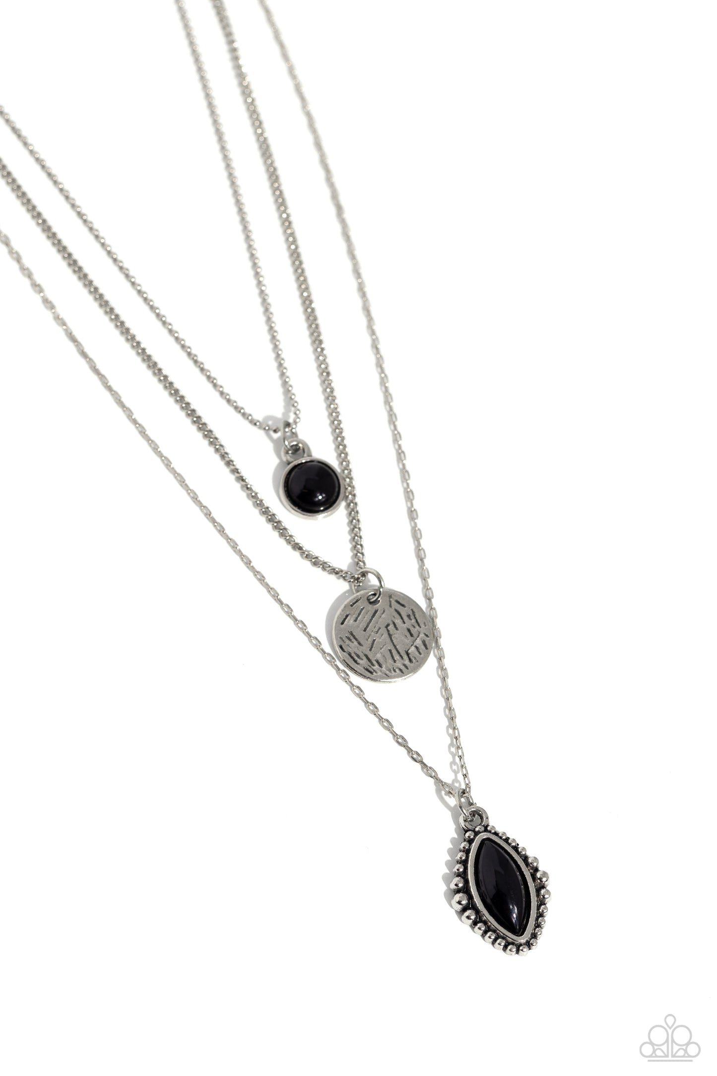 Tide Drifter - Black Stone Silver Layered Medium-Length Necklace