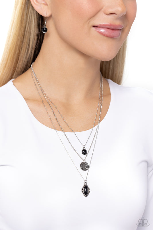 Tide Drifter - Black Stone Silver Layered Medium-Length Necklace