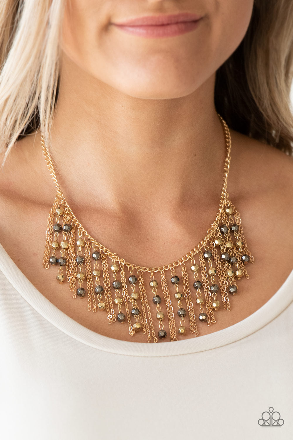 Rebel Remix - Multi Gold and Gun Metal Fringe Necklace