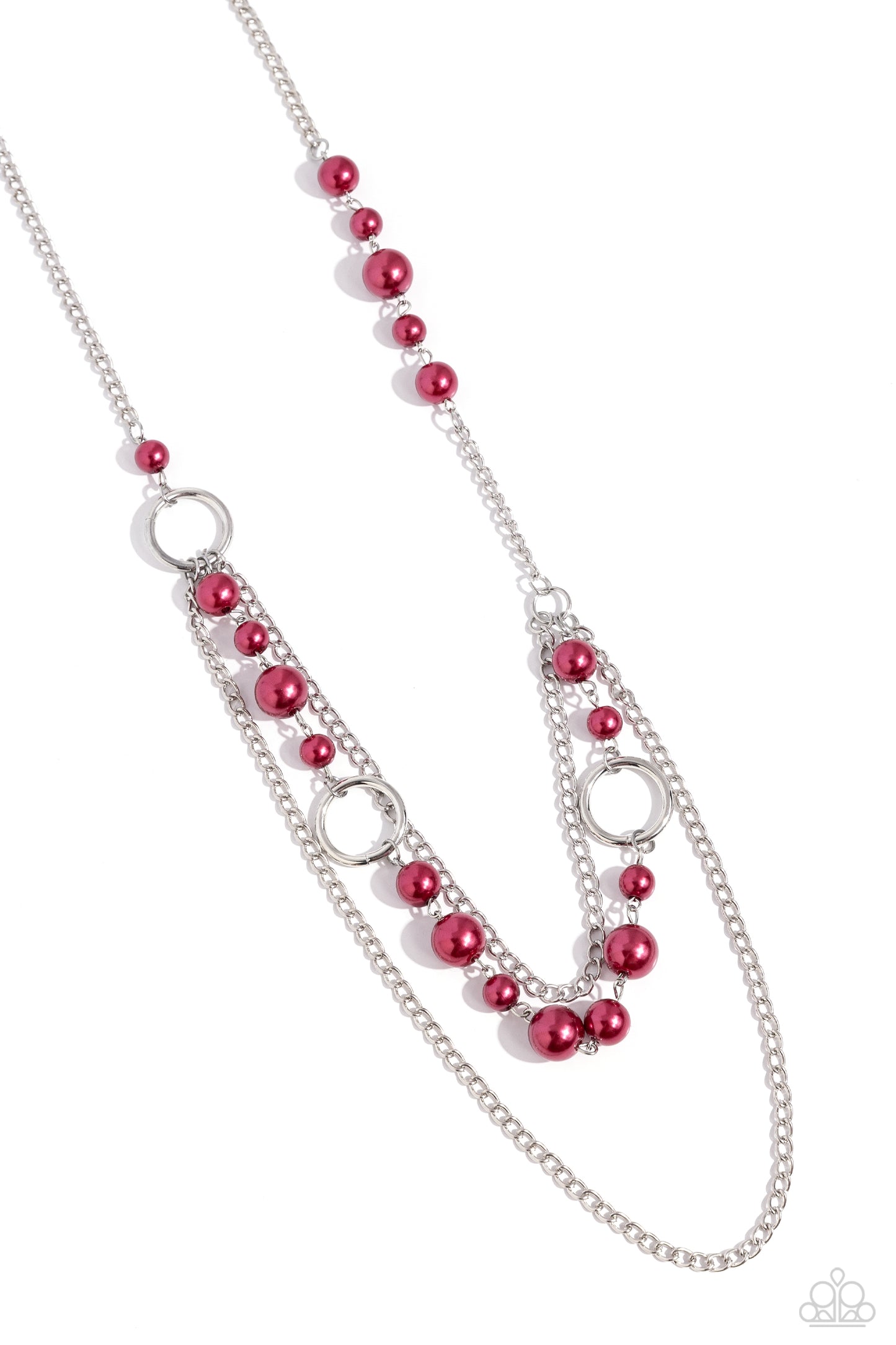 Party Dress Princess - Red Pearl Silver Layered Long Necklace