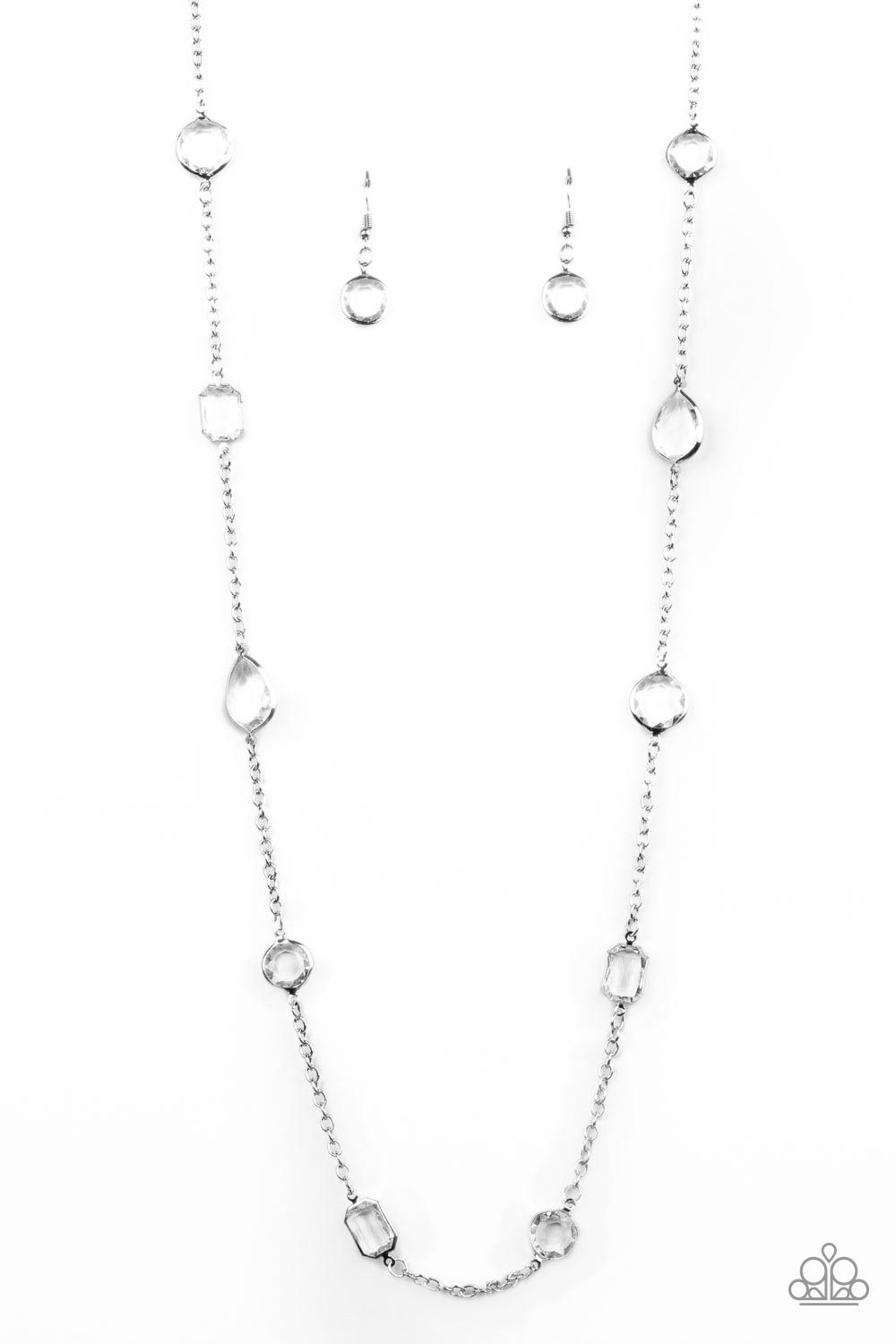 Glassy Glamorous - White Gem Silver Long Necklace