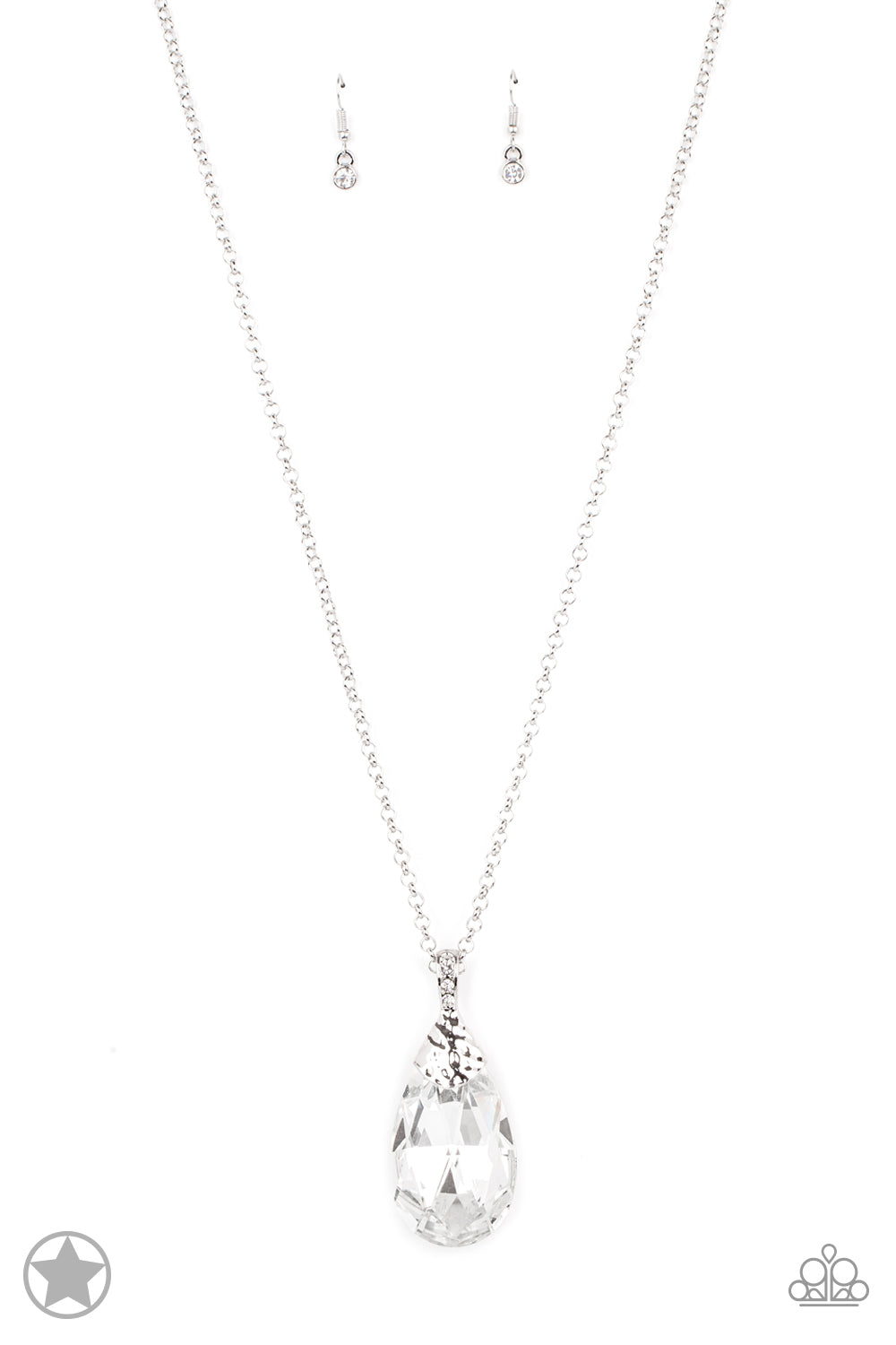 Spellbinding Sparkle - White Teardrop Gem Pendant Long Necklace - Blockbuster