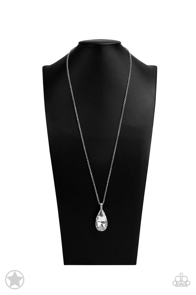 Spellbinding Sparkle - White Teardrop Gem Pendant Long Necklace - Blockbuster