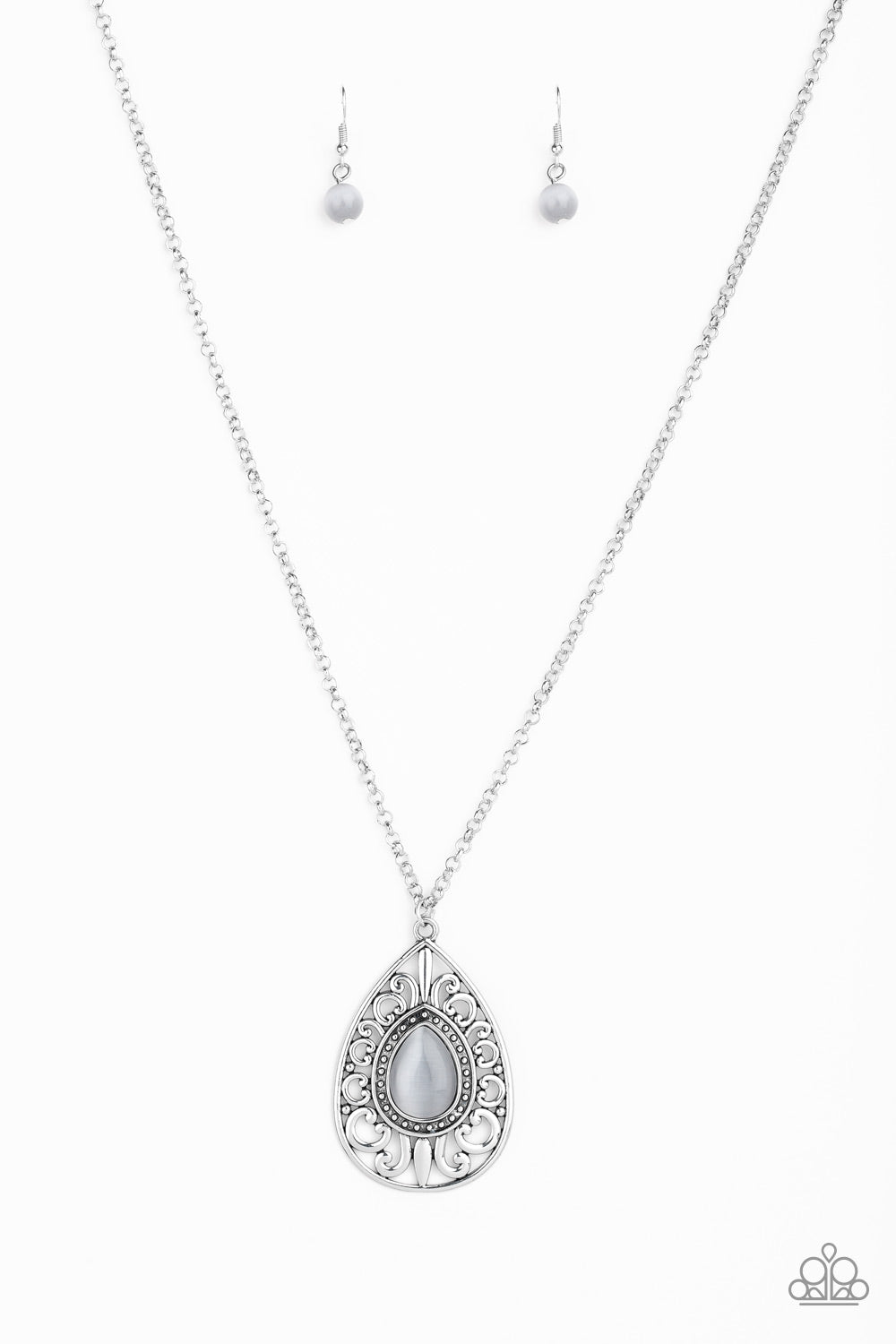 Modern Majesty - Silver Gray Moonstone Teardrop Long Necklace