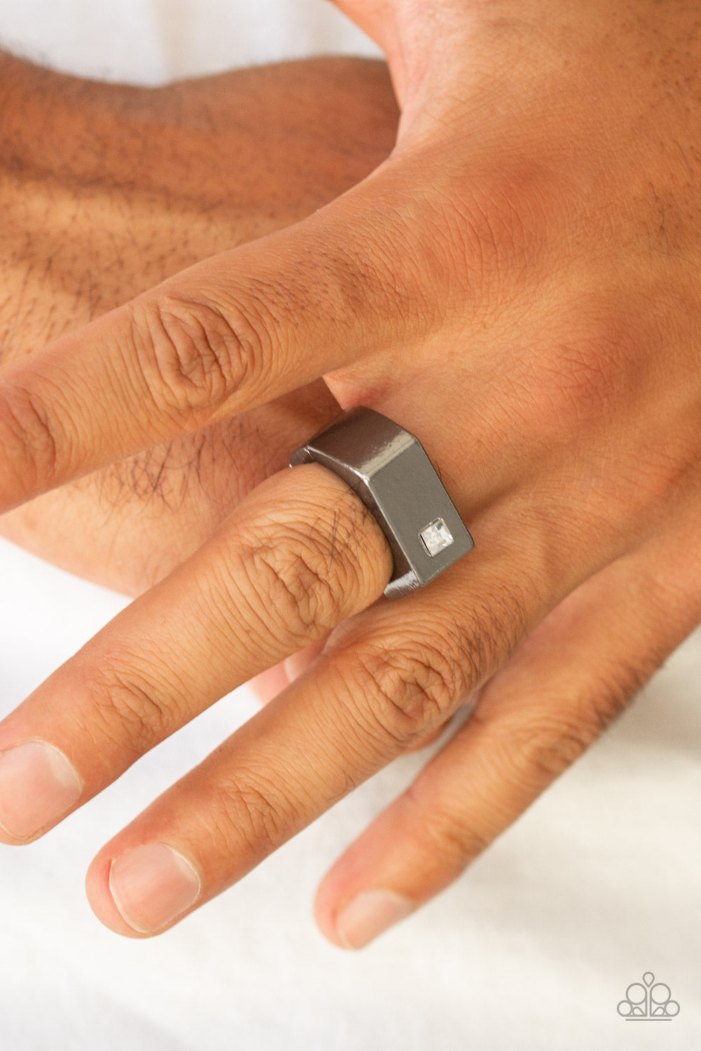 Steadfast - Black Gunmetal Rhinestone Men's Ring
