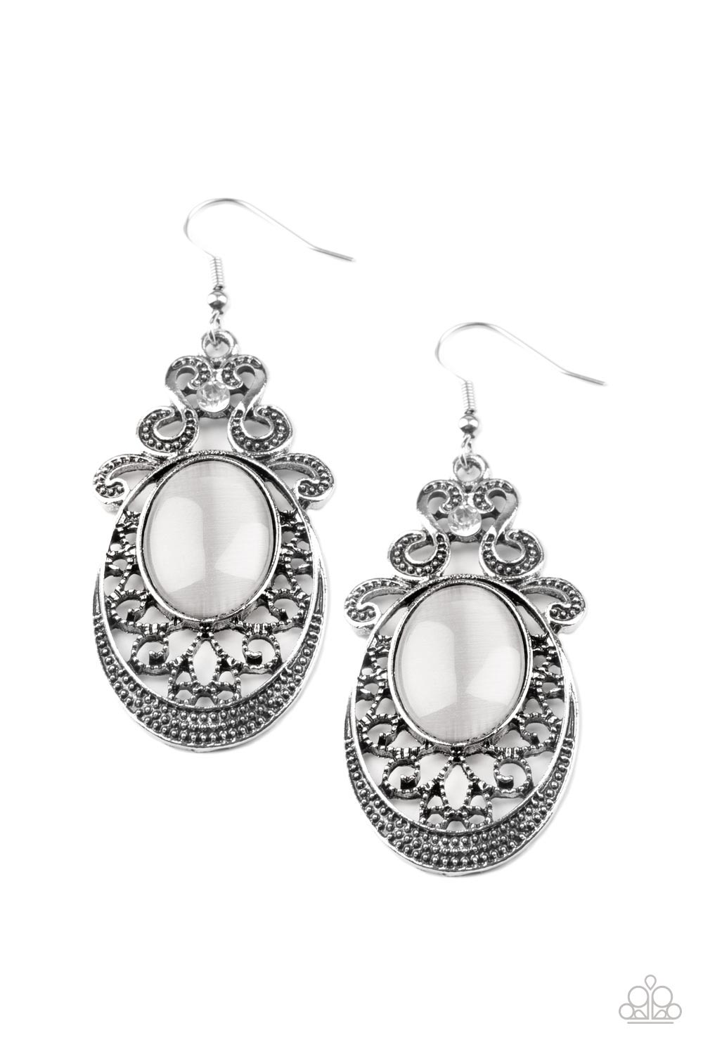 Garden Gondola Ride - White Cat's Eye Silver Earrings