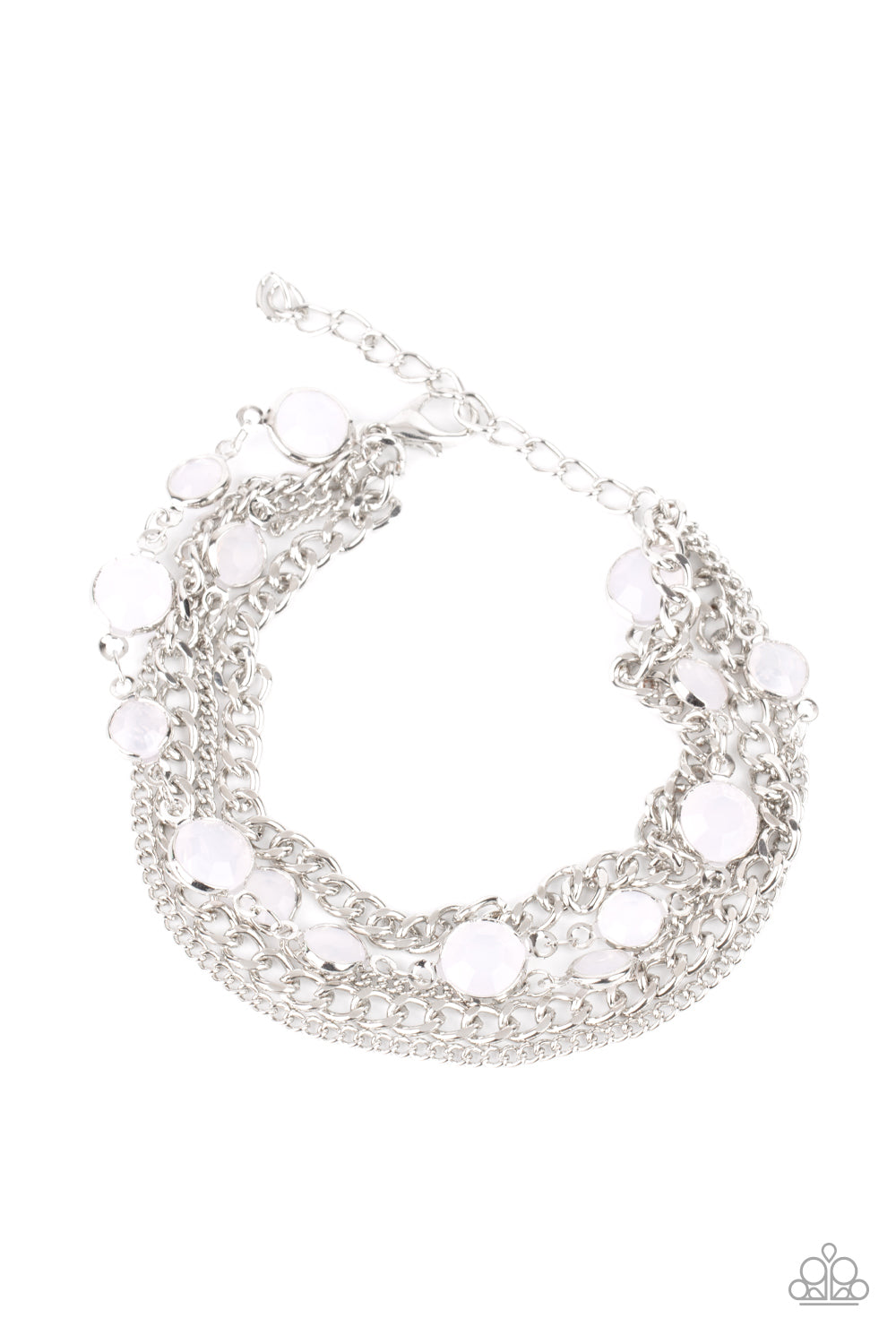Glossy Goddess - White Bead Silver Chain Clasp Bracelet