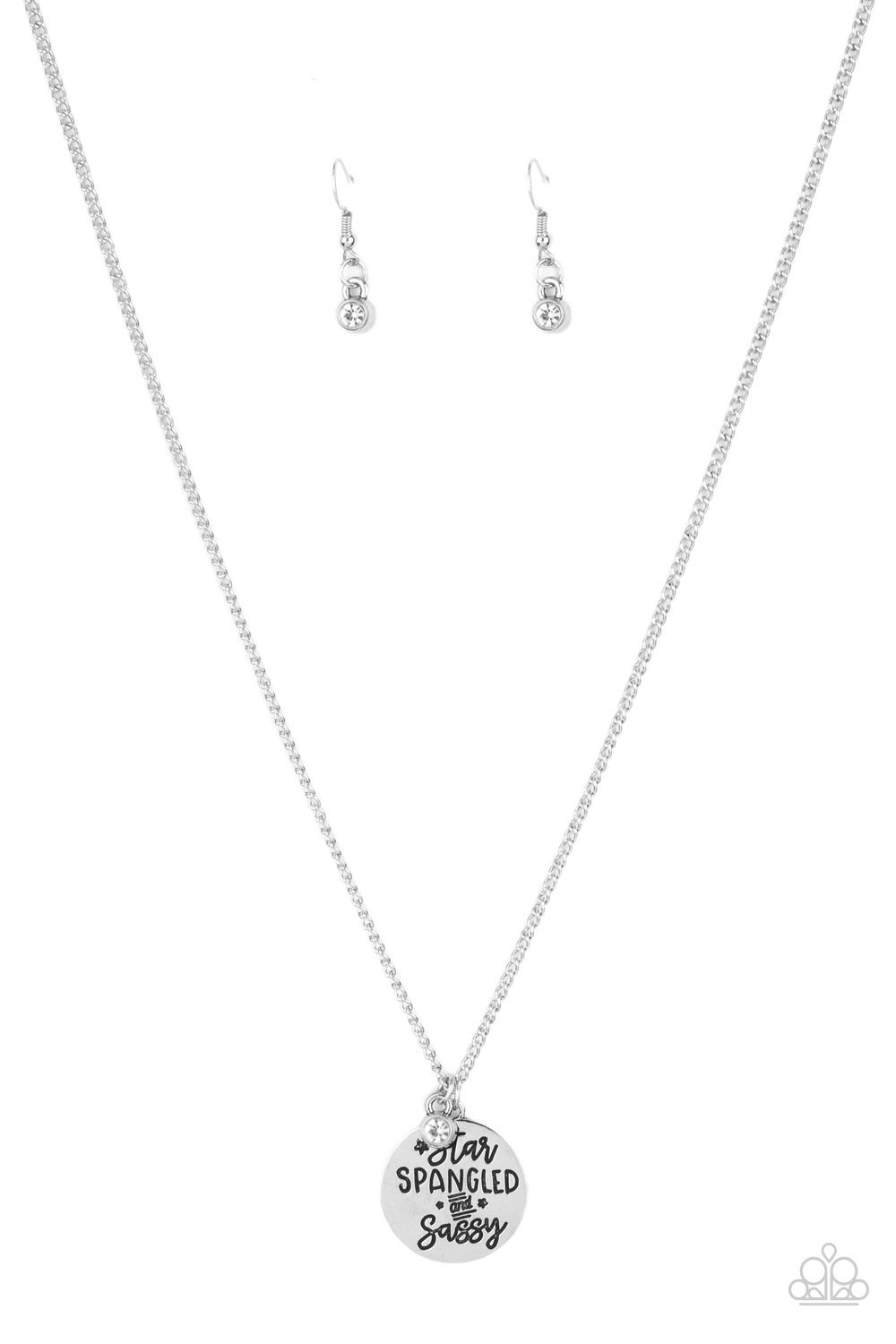 Star-Spangled Sass - White Rhinestone Silver Short Necklace