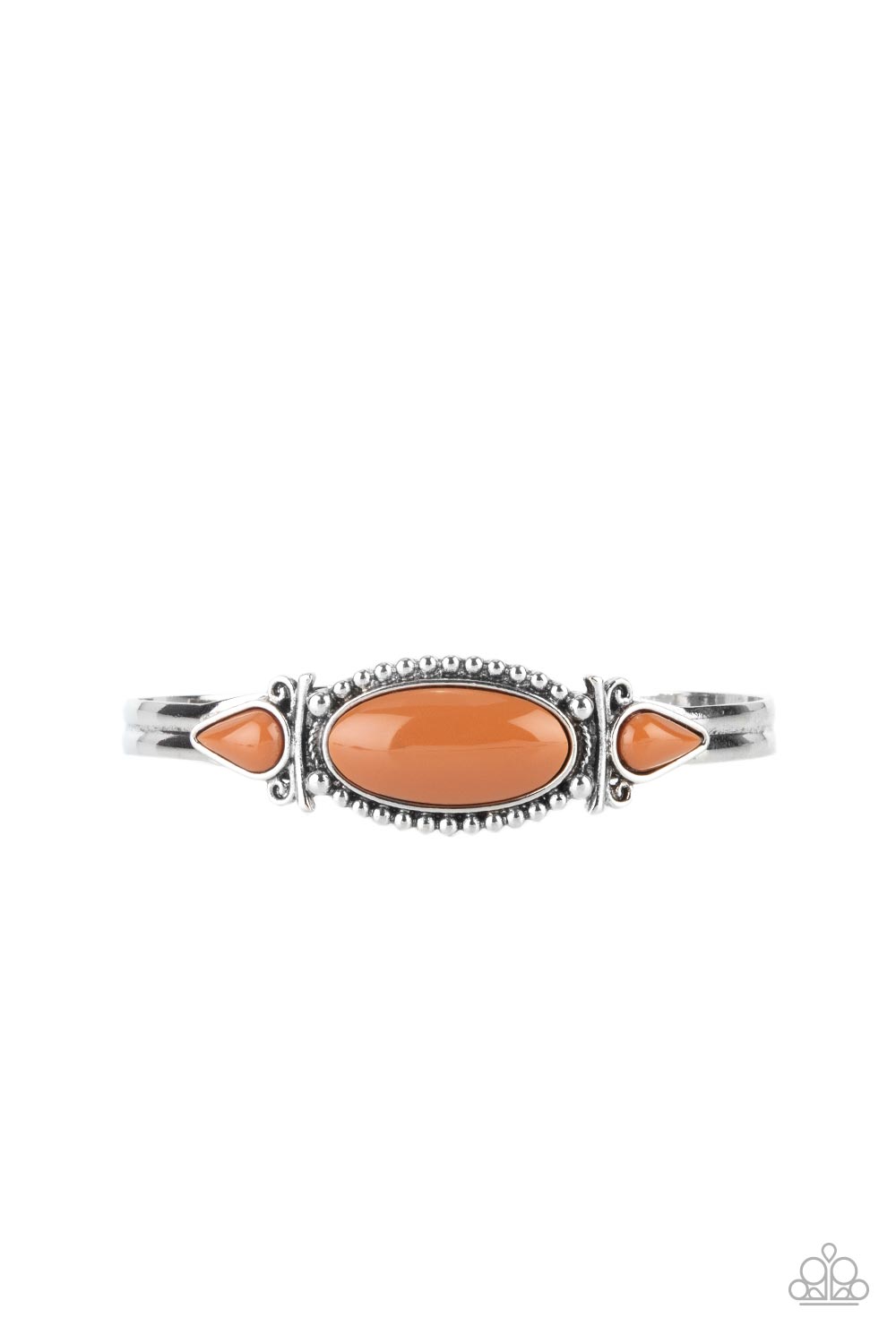 Tribal Trinket - Brown Stone Silver Dainty Cuff Bracelet