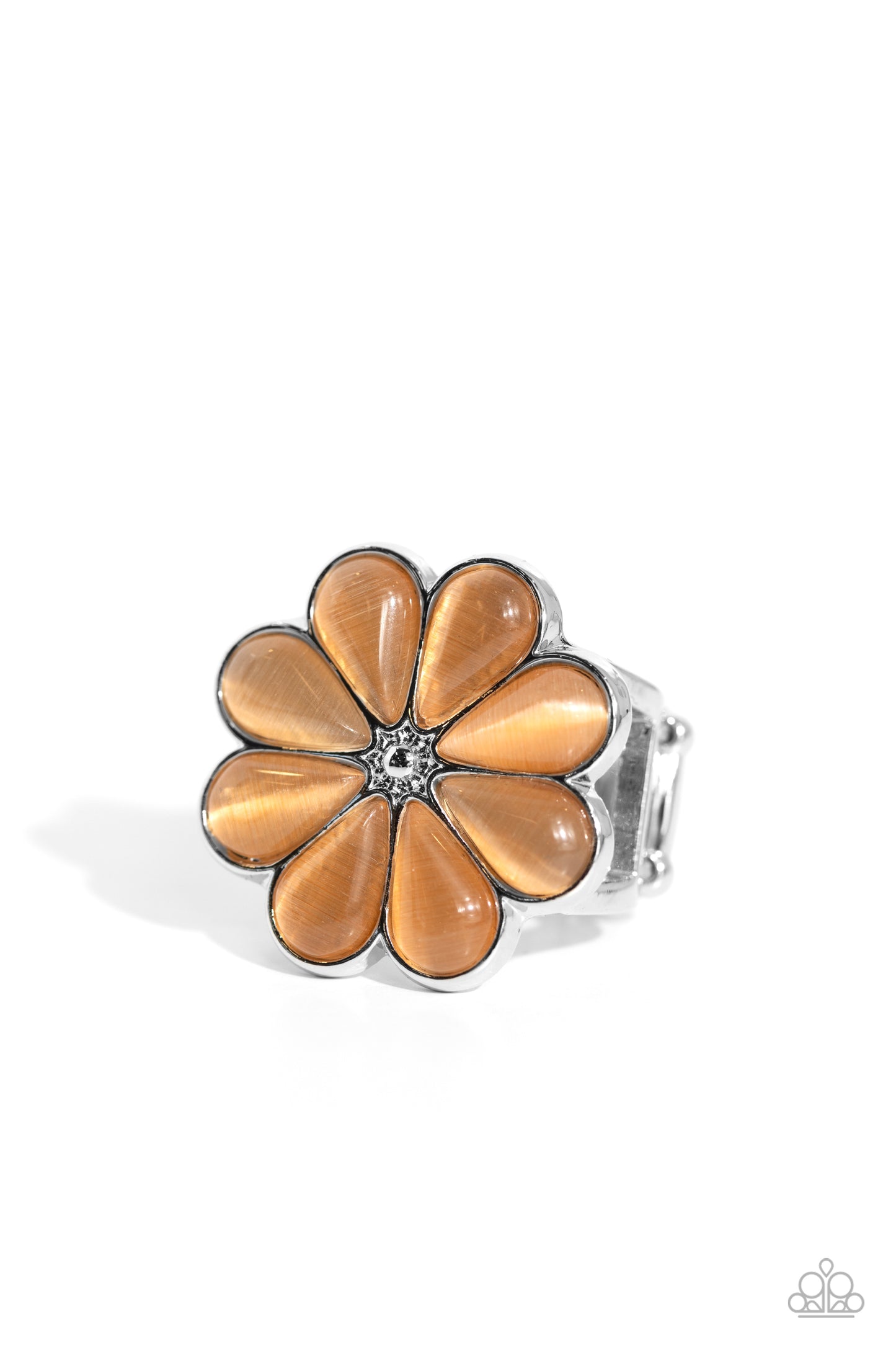 Gemstone Garden - Orange Cat's Eye Flower Silver Ring