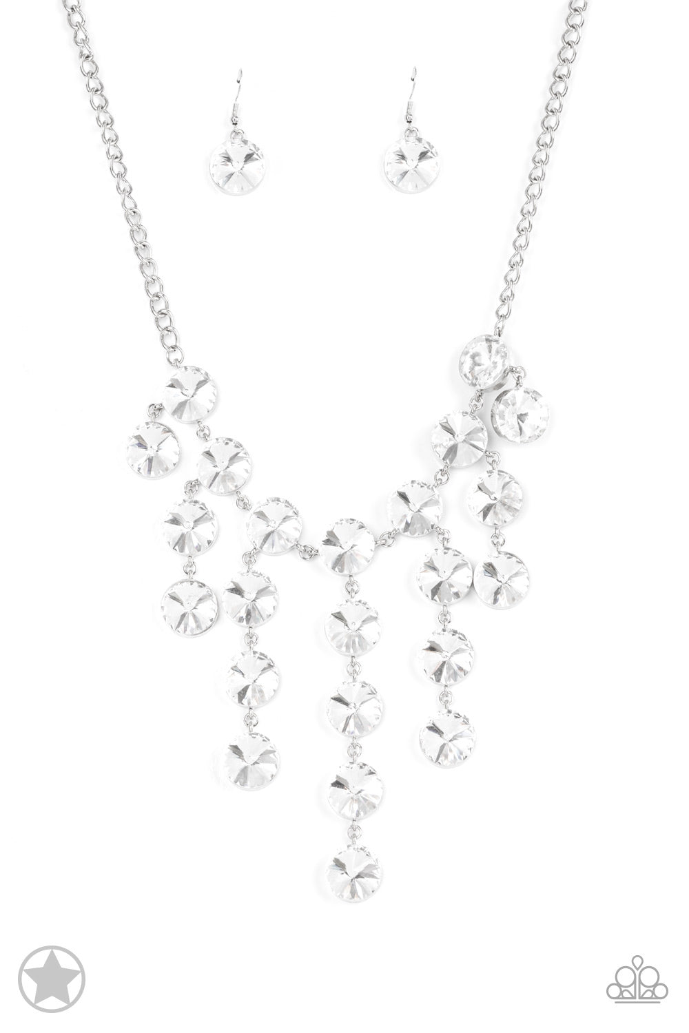 Spotlight Stunner - White Gem Fringe Silver Short Necklace - Blockbuster