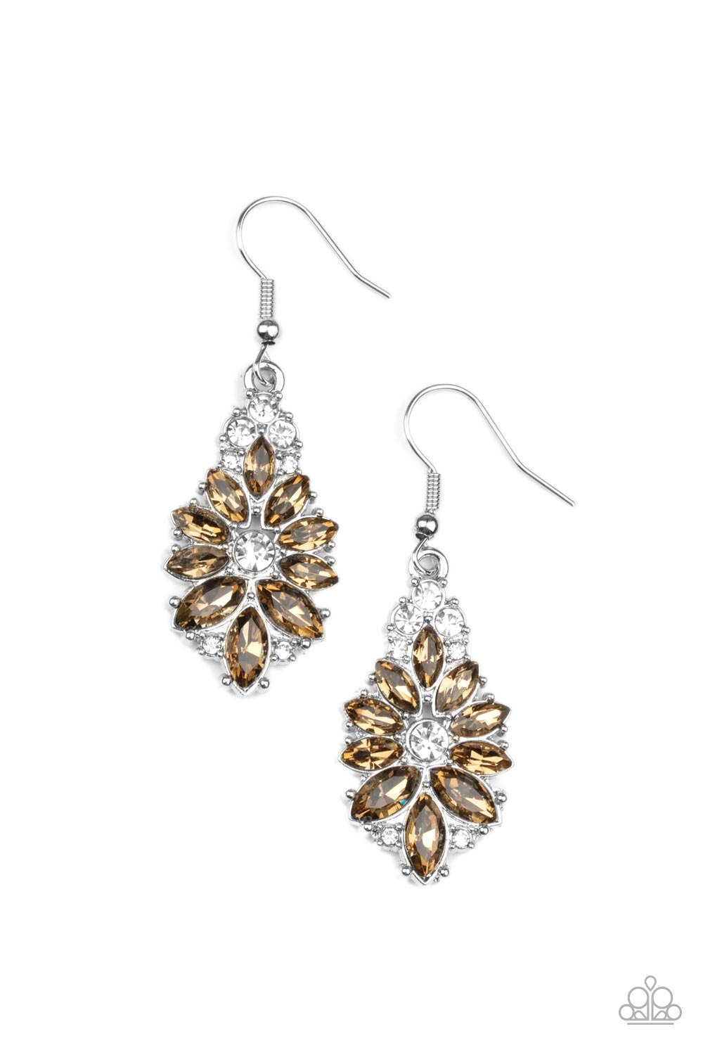 Gala Goddess - Brown Topaz Rhinestone Silver Fishhook Earrings