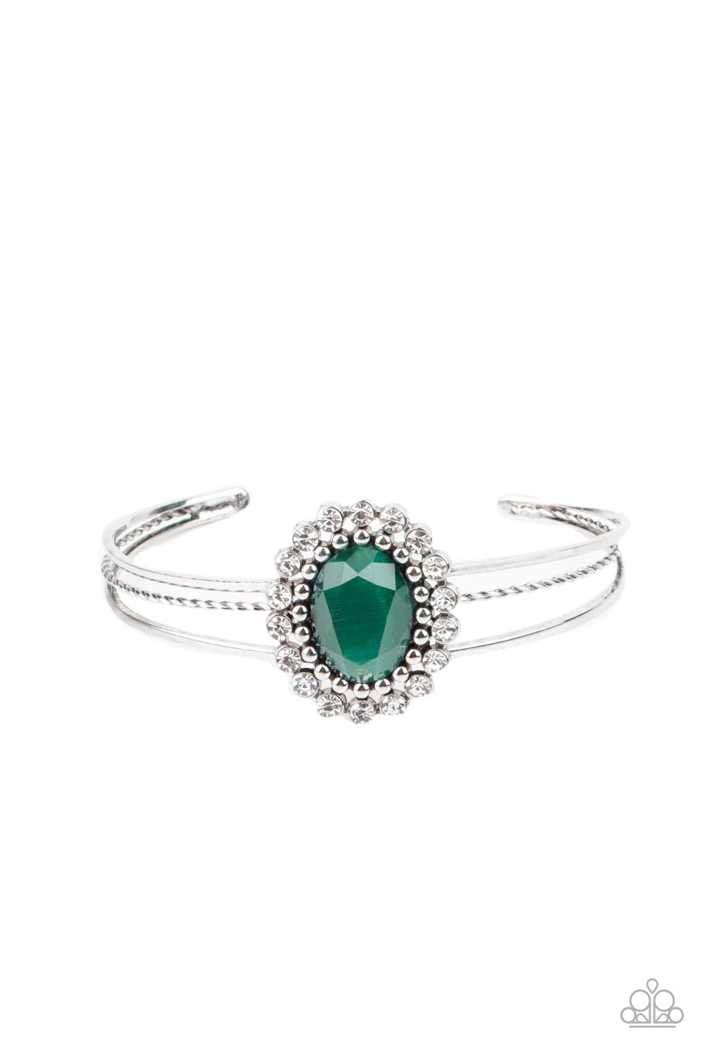 Prismatic Flower Patch - Green Gem Silver Cuff Bracelet