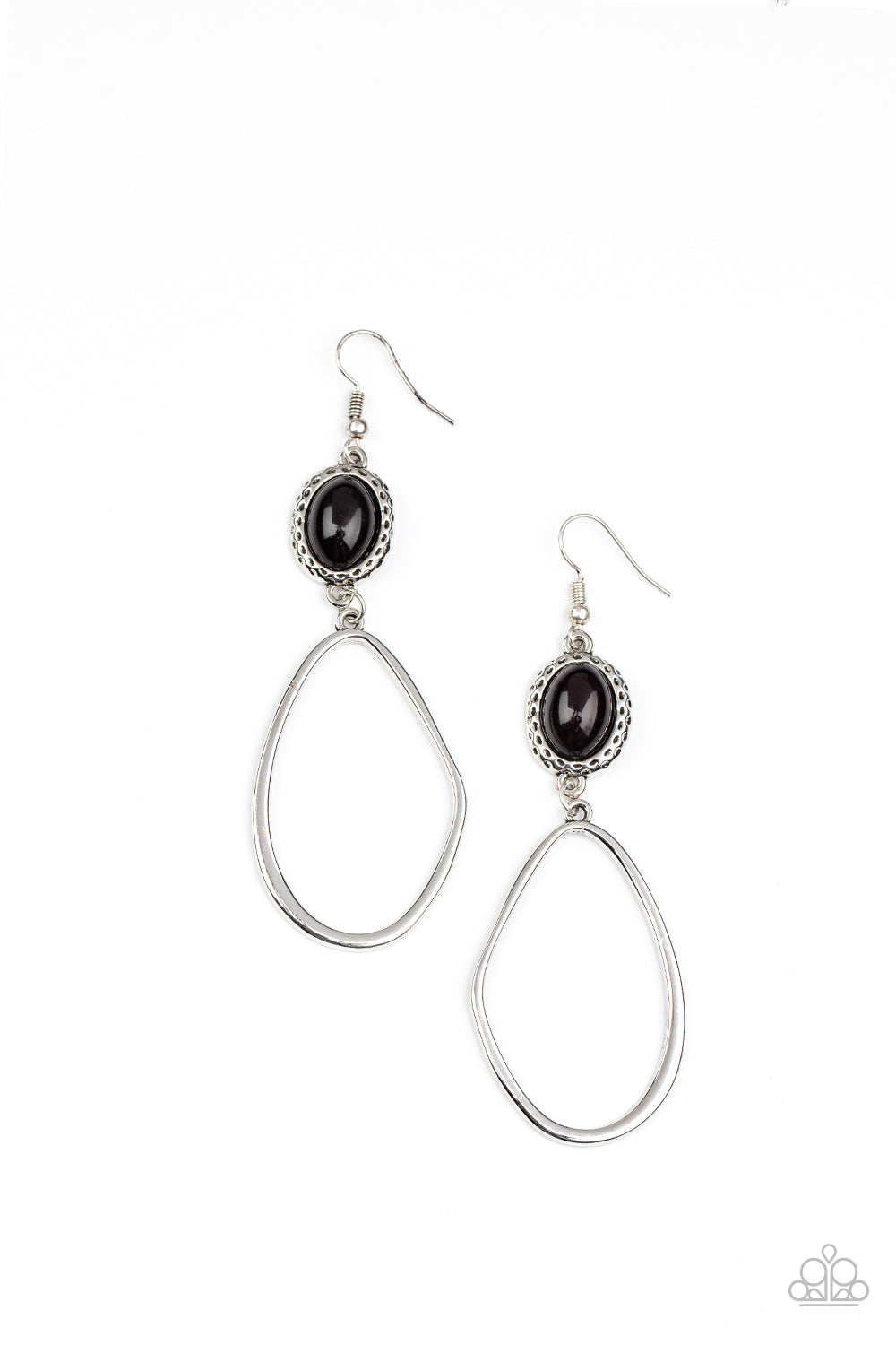 Adventurous Allure - Black Bead Silver Fishhook Earrings