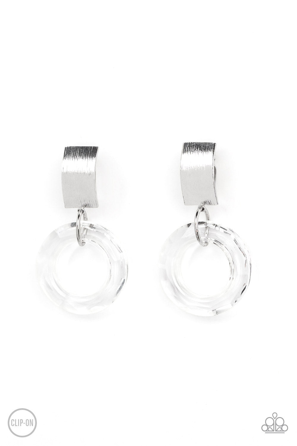 Clear Out! - Acrylic Clear Ring Curved Silver Plate Clip-On Earrings