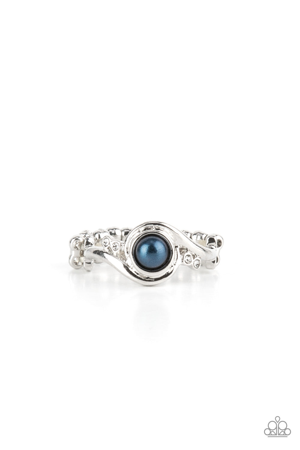 Pearly Pizzazz - Blue Pearl White Rhinestone Silver Ring