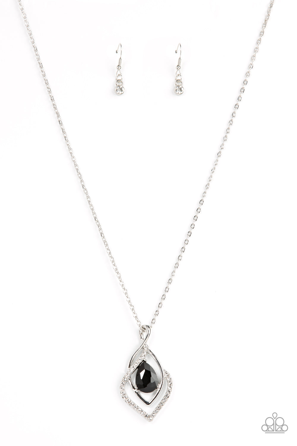 Dauntless Demure - Black Gem Rhinestone Medium Silver Necklace