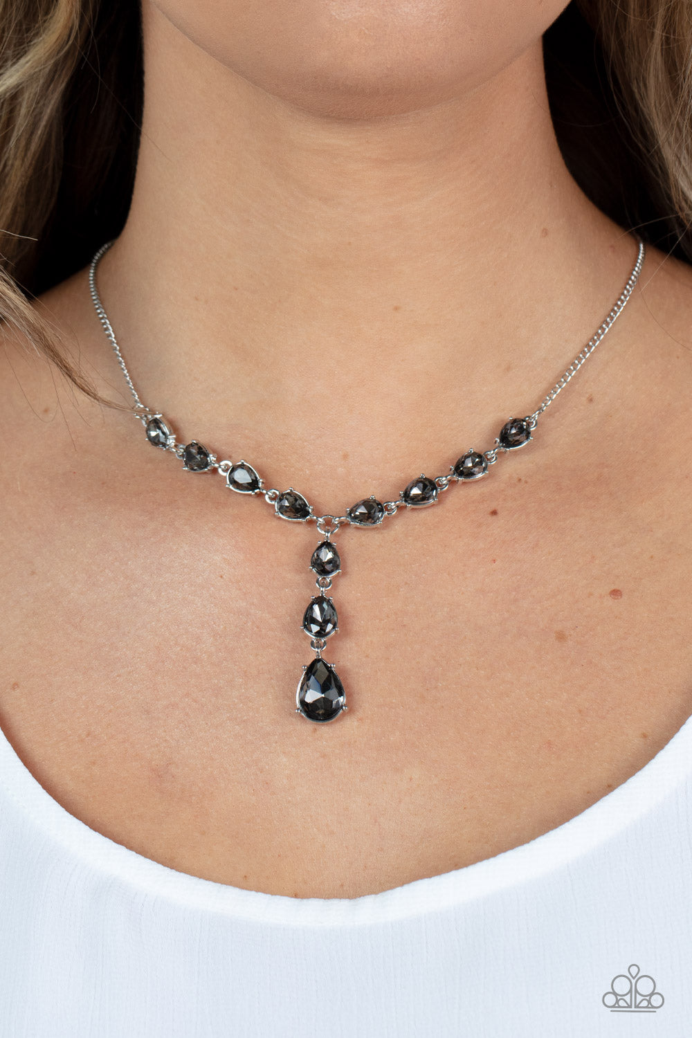 Park Avenue A-Lister - Silver Smoky Rhinestone Y Short Necklace