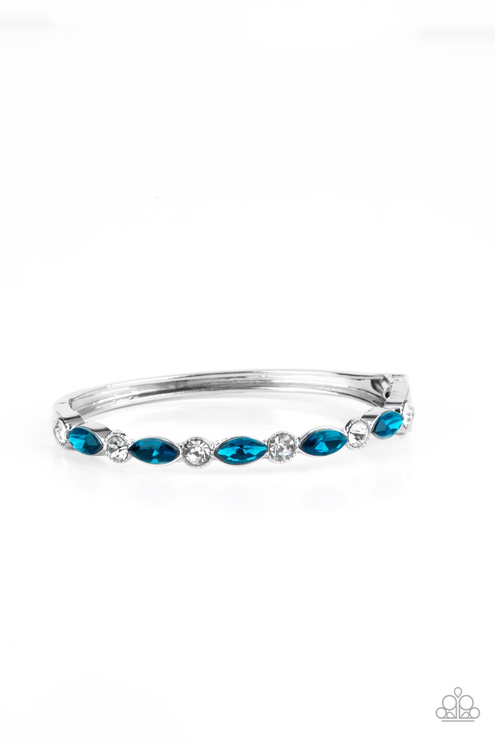 Petitely Powerhouse - Blue Marquise and White Round Rhinestones Silver Hinged Bracelet